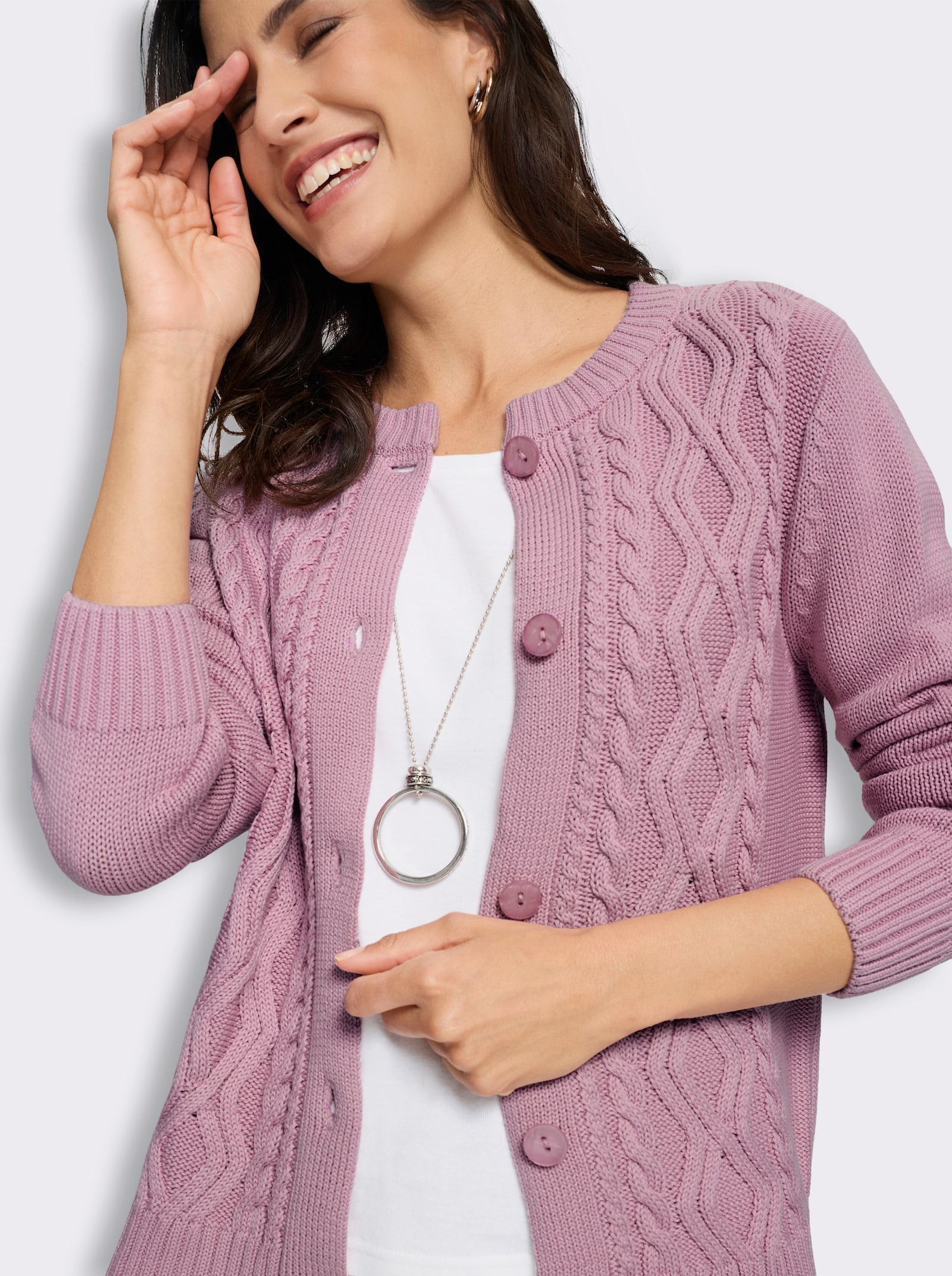 Strickjacke im Strickmuster-Mix - rosé