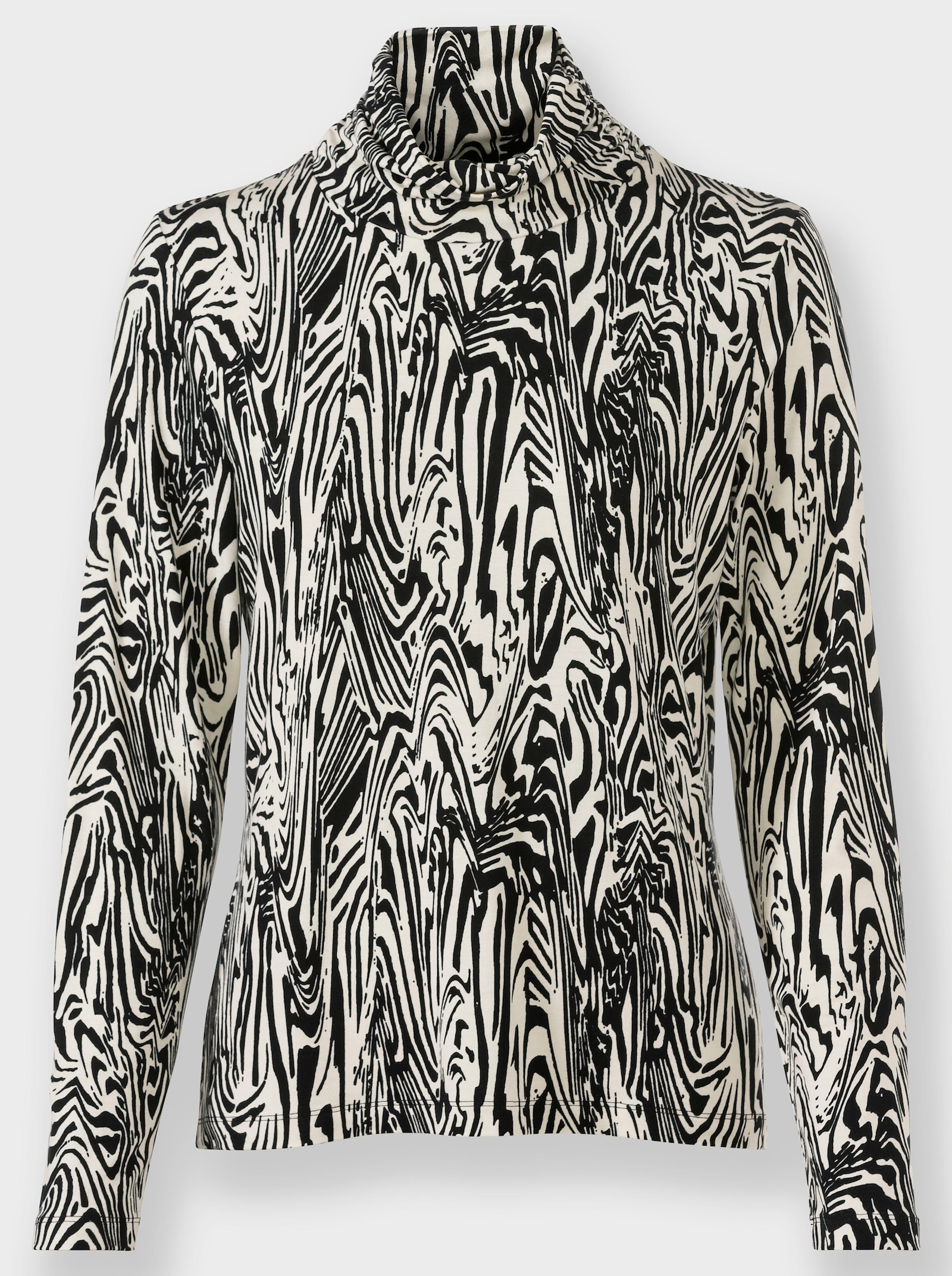 heine Print-Shirt mit Raffung am Kragen - schwarz-champagner-bedruckt