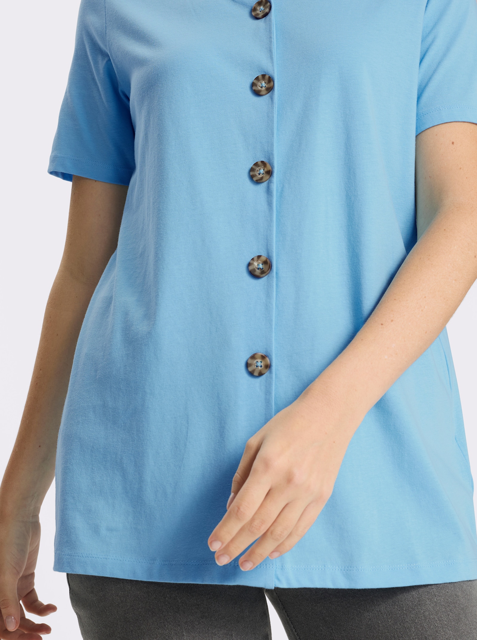 Lang shirt met sierknoopsluiting - aqua