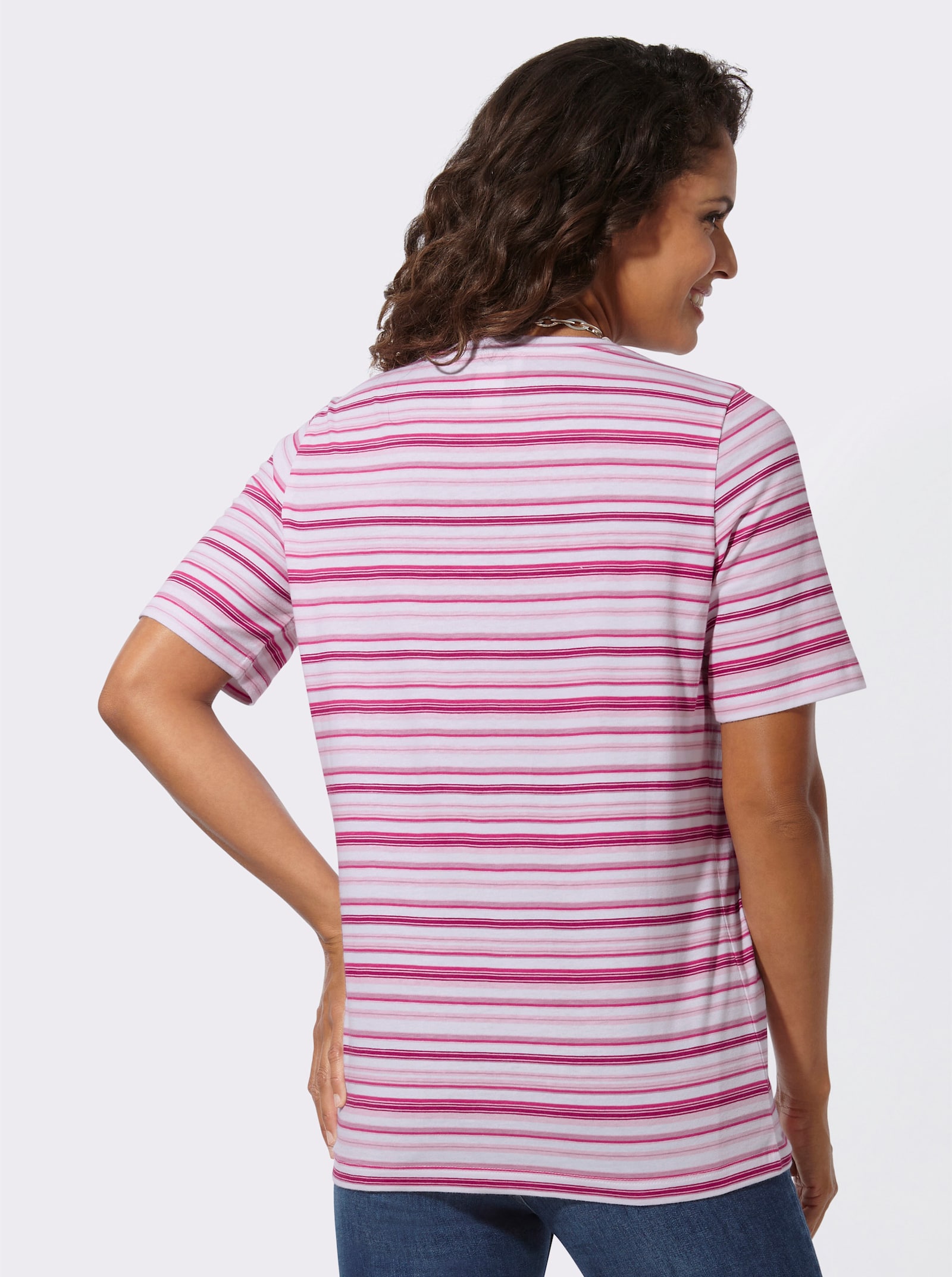 Ringelshirt aus reiner Baumwolle - rosé-weiß-geringelt