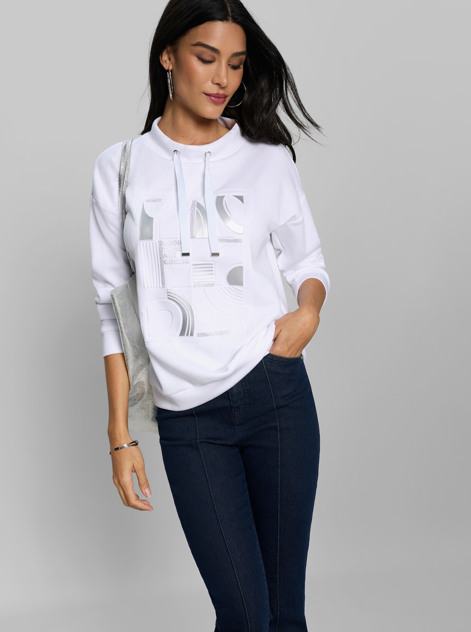 heine Sweatshirt mit Foliendruck - weiß