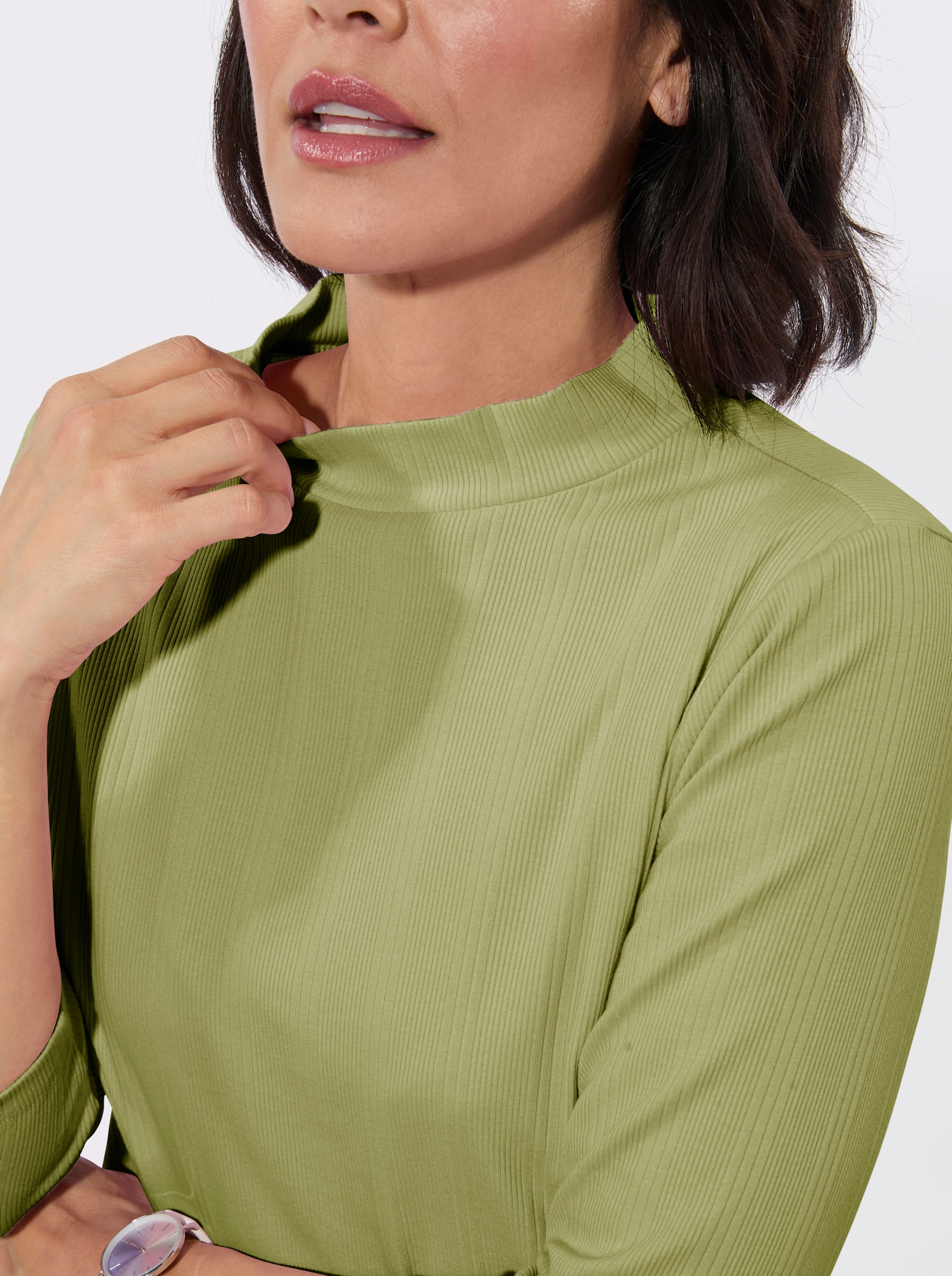 Stehkragenshirt im Jacquardmuster - lindgrün