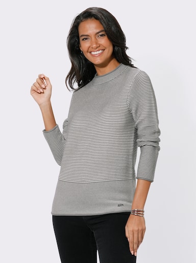 Pull - gris-écru à rayures fines