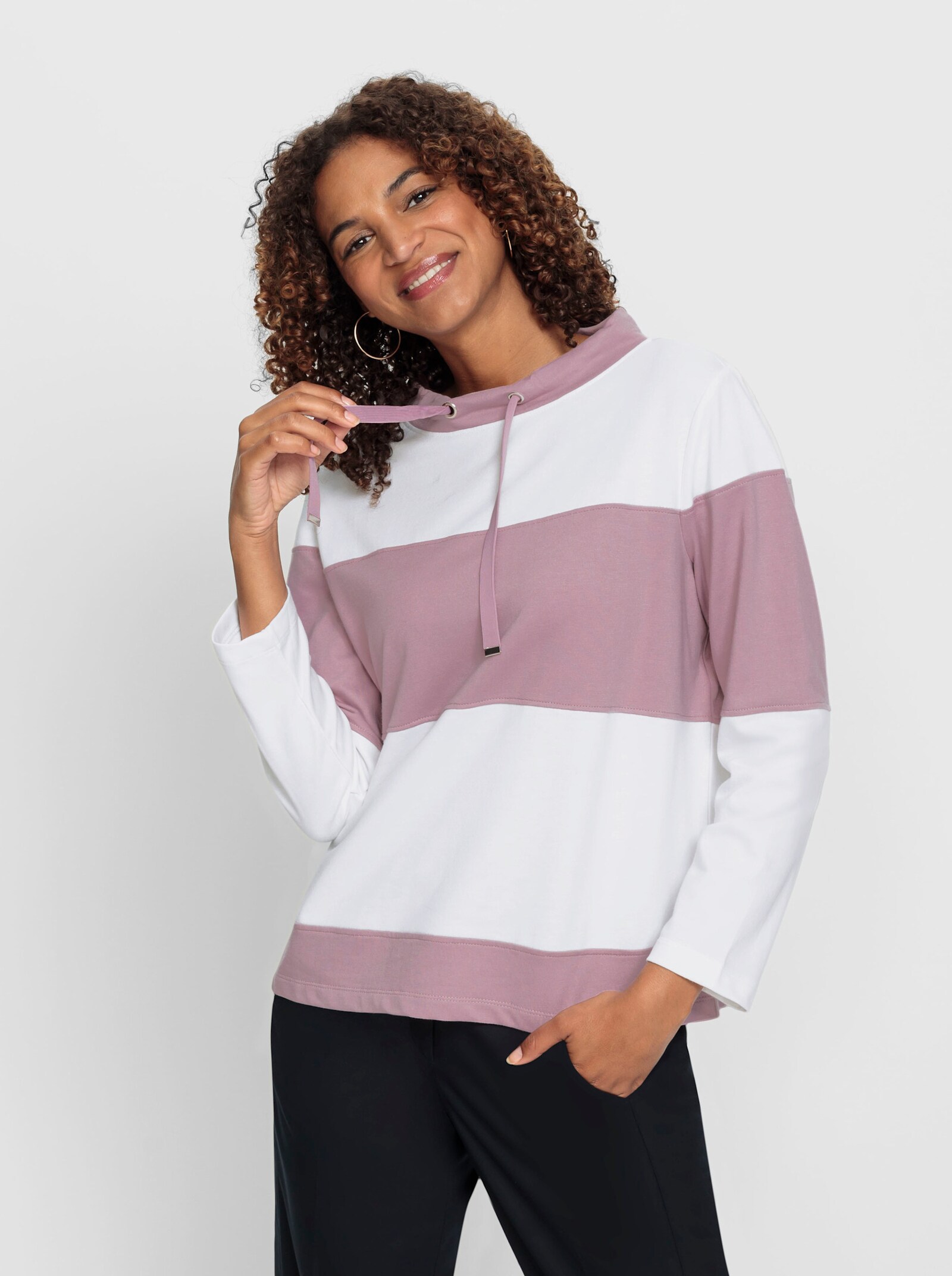 Sweatshirt mit kleinem Stehkragen - ecru-mauve