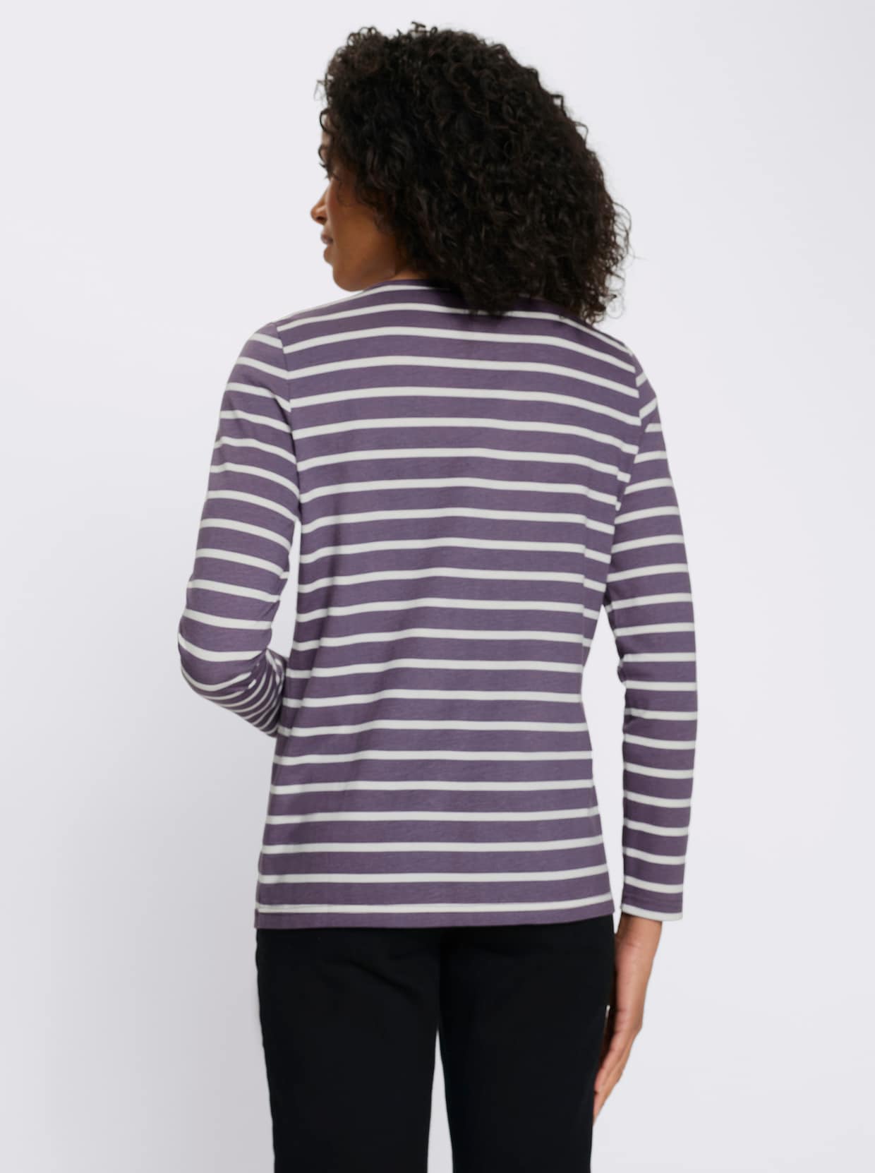 Langarmshirt mit Patch im Vorderteil, geringelt - feige-ecru-geringelt