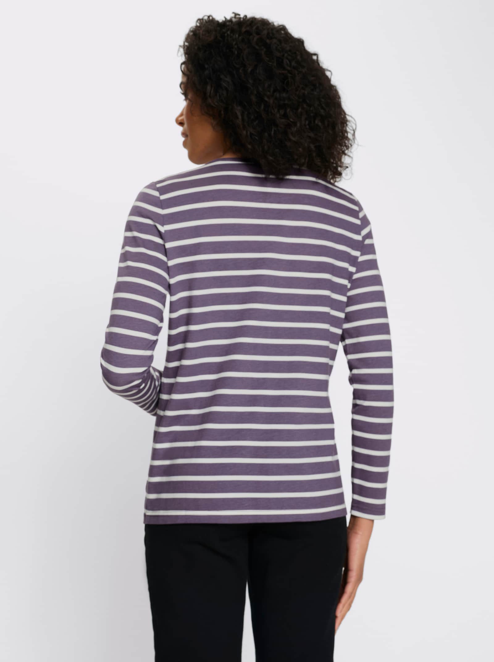 Langarmshirt mit Patch im Vorderteil, geringelt - feige-ecru-geringelt