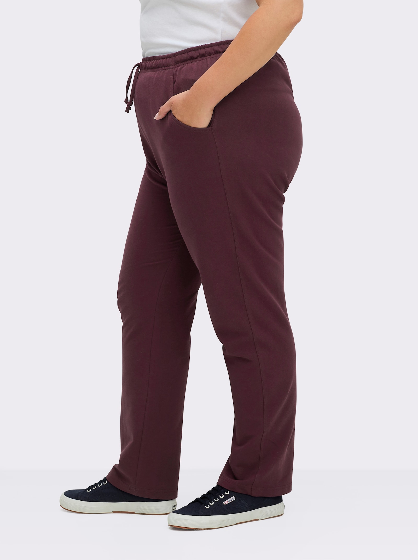 Jerseyhose mit Tunnelzug und Bindeband - burgund