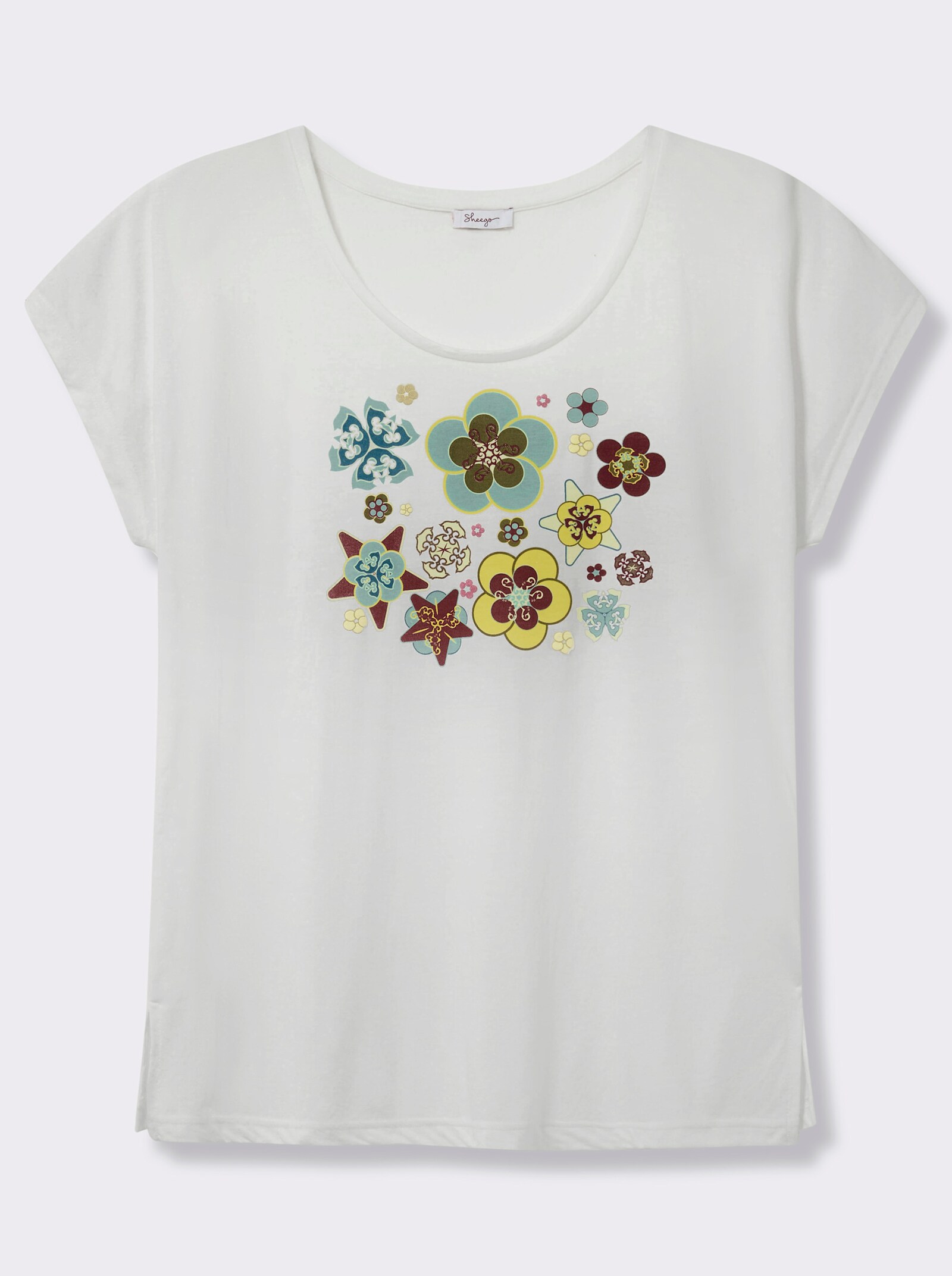 sheego Print-Shirt mit platzierten Blüten - ecru-ozean-bedruckt