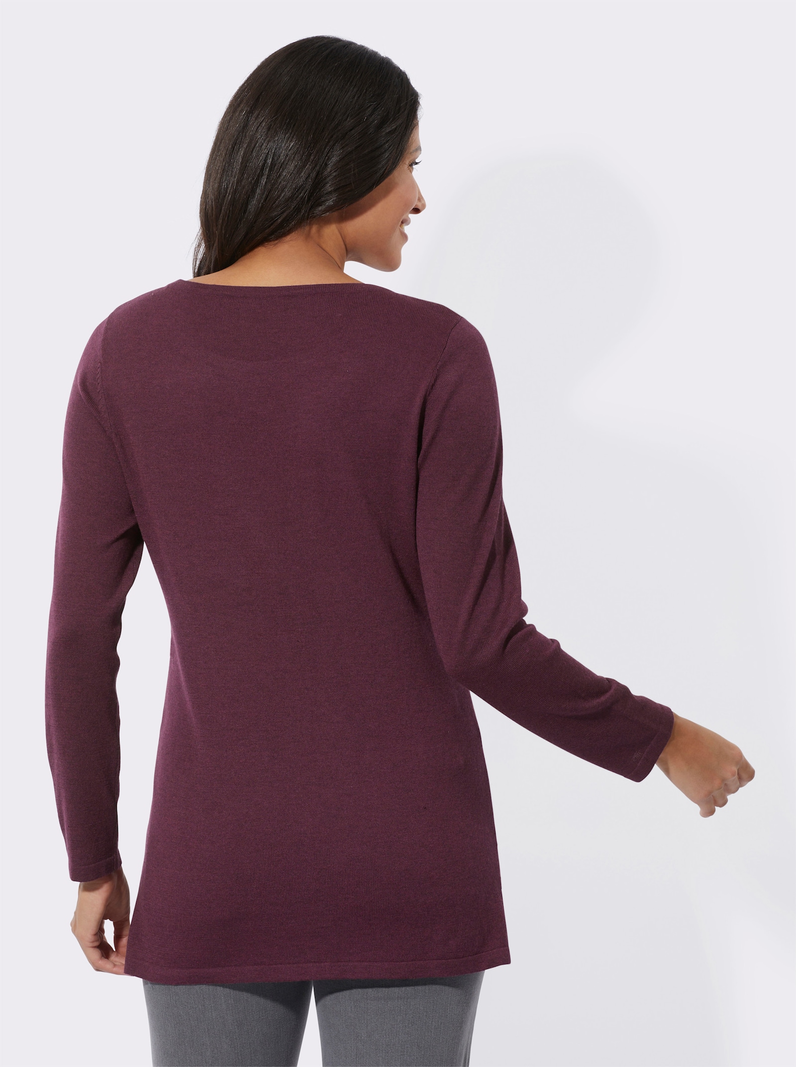 Longpullover in leichter A-Linie - burgund-meliert