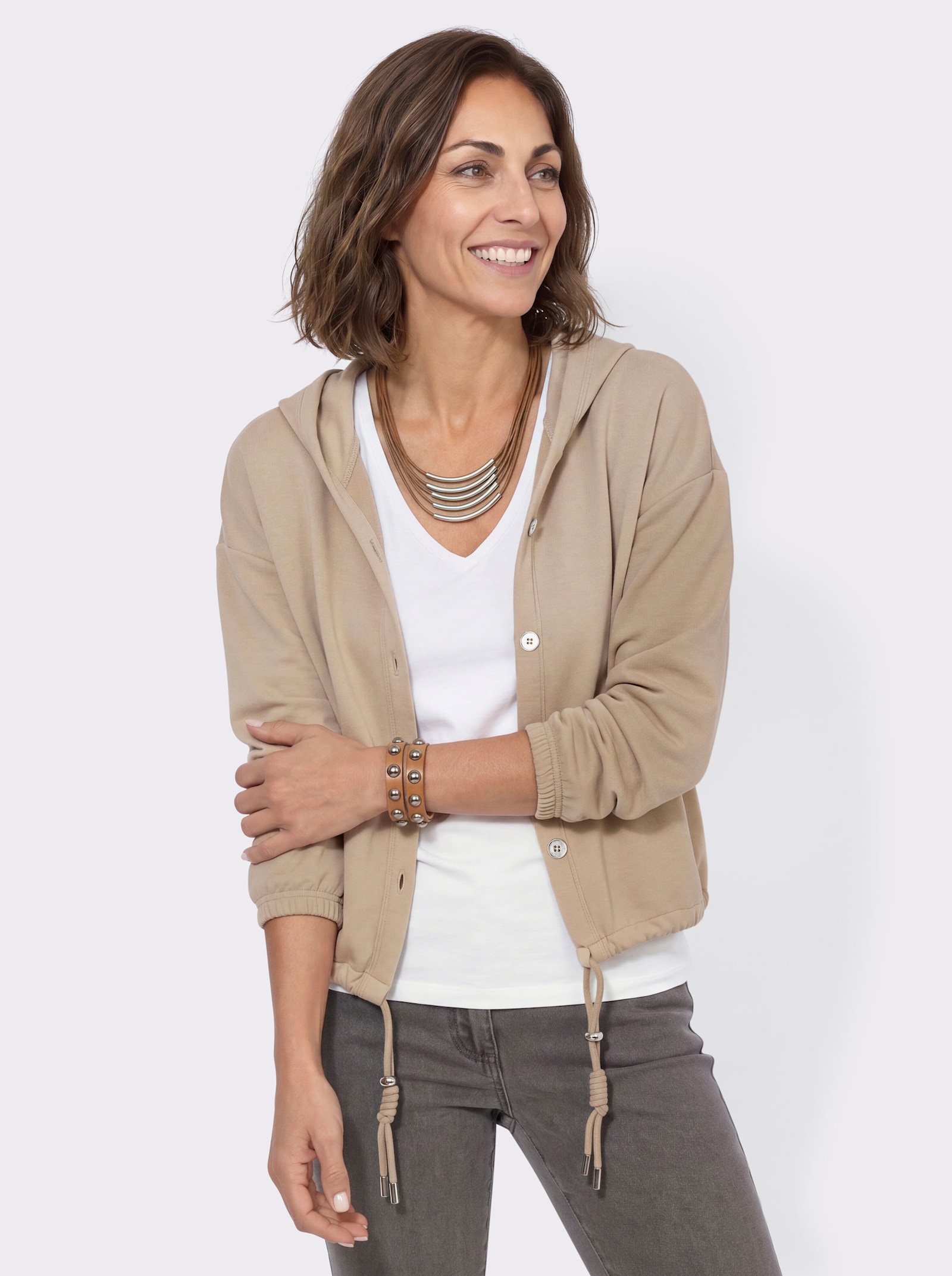 Shirtjacke mit Kapuze - beige