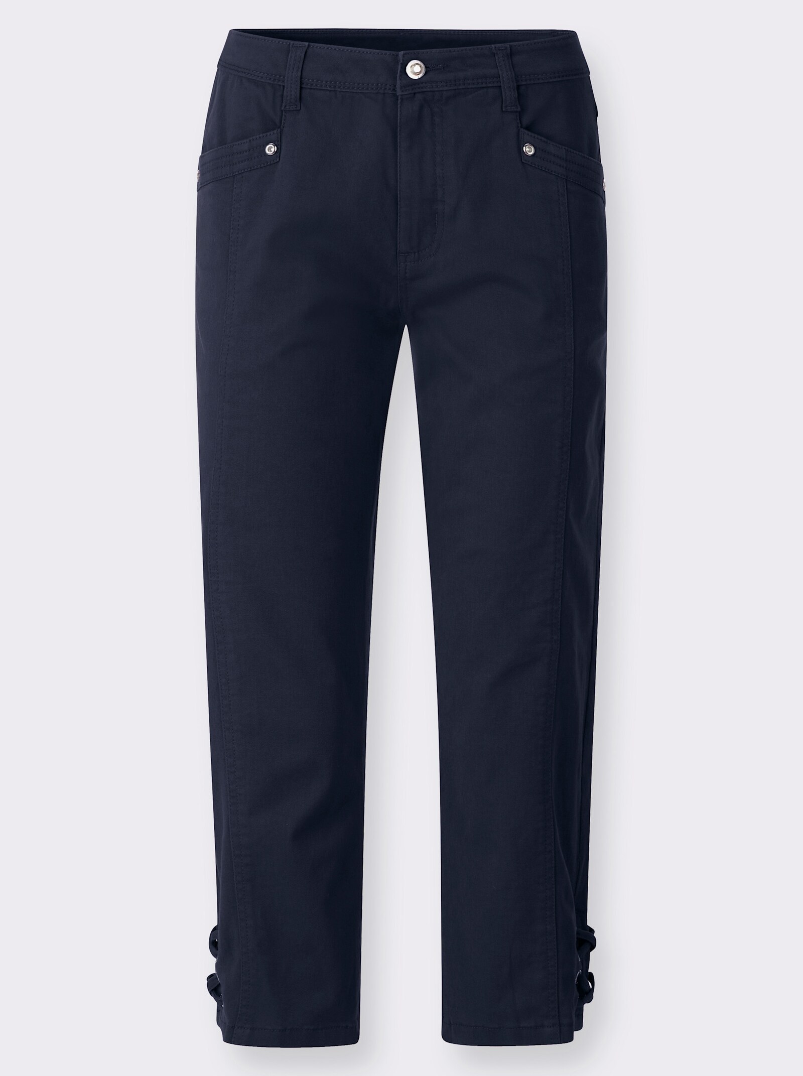 Caprijeans mit Kreuzschnürung am Saum - marine