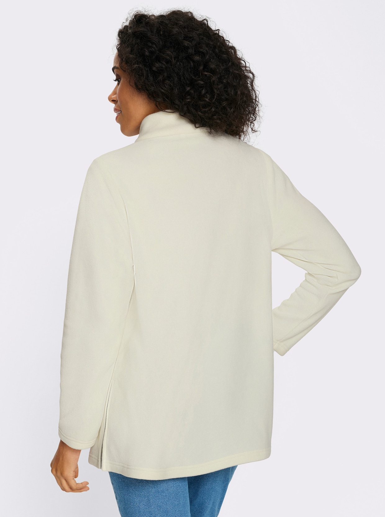 Fleeceshirt in Longform mit Stehkragen - ecru