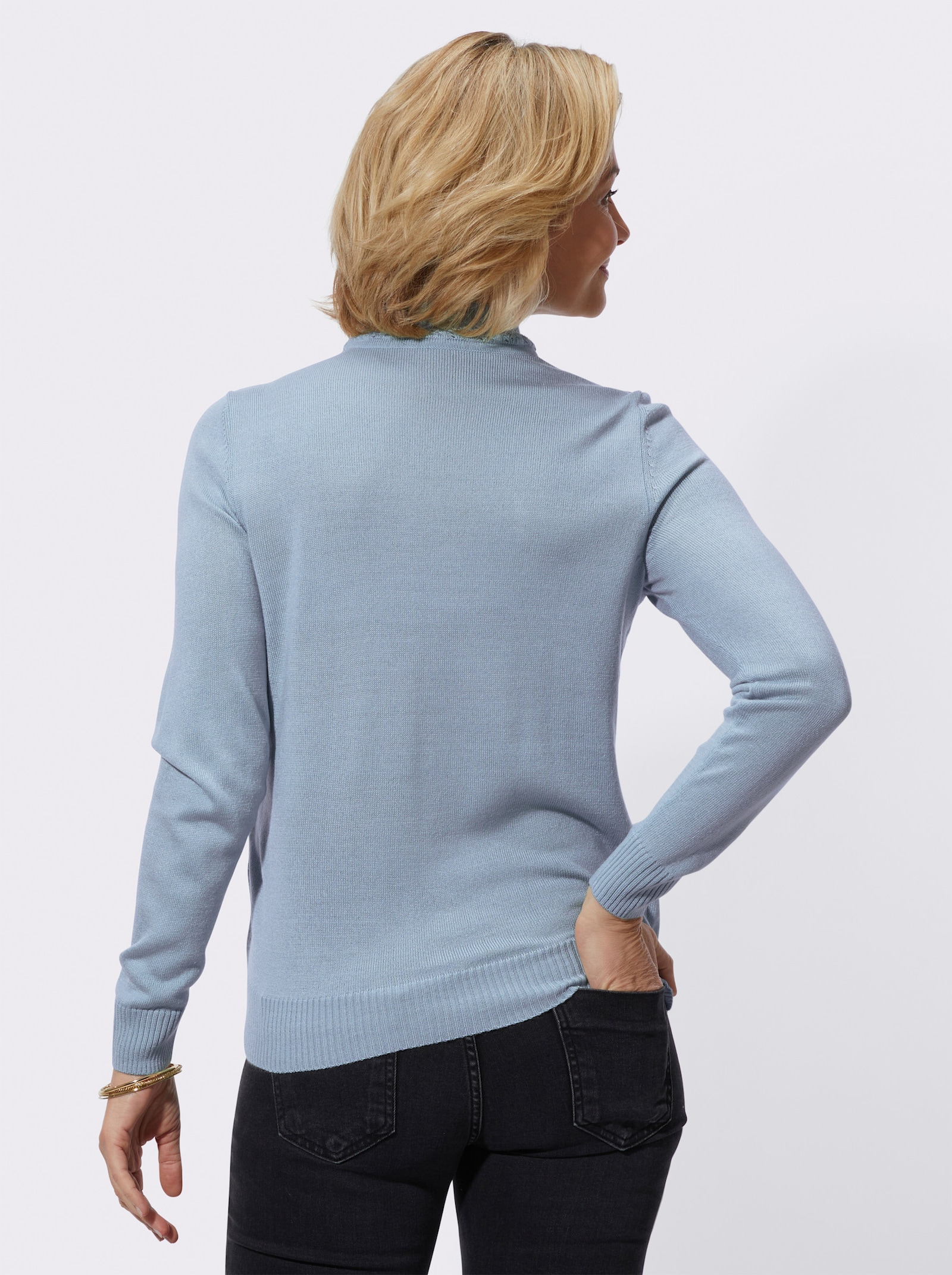 Stehkragenpullover mit Intarsien-Muster - hellblau-gemustert
