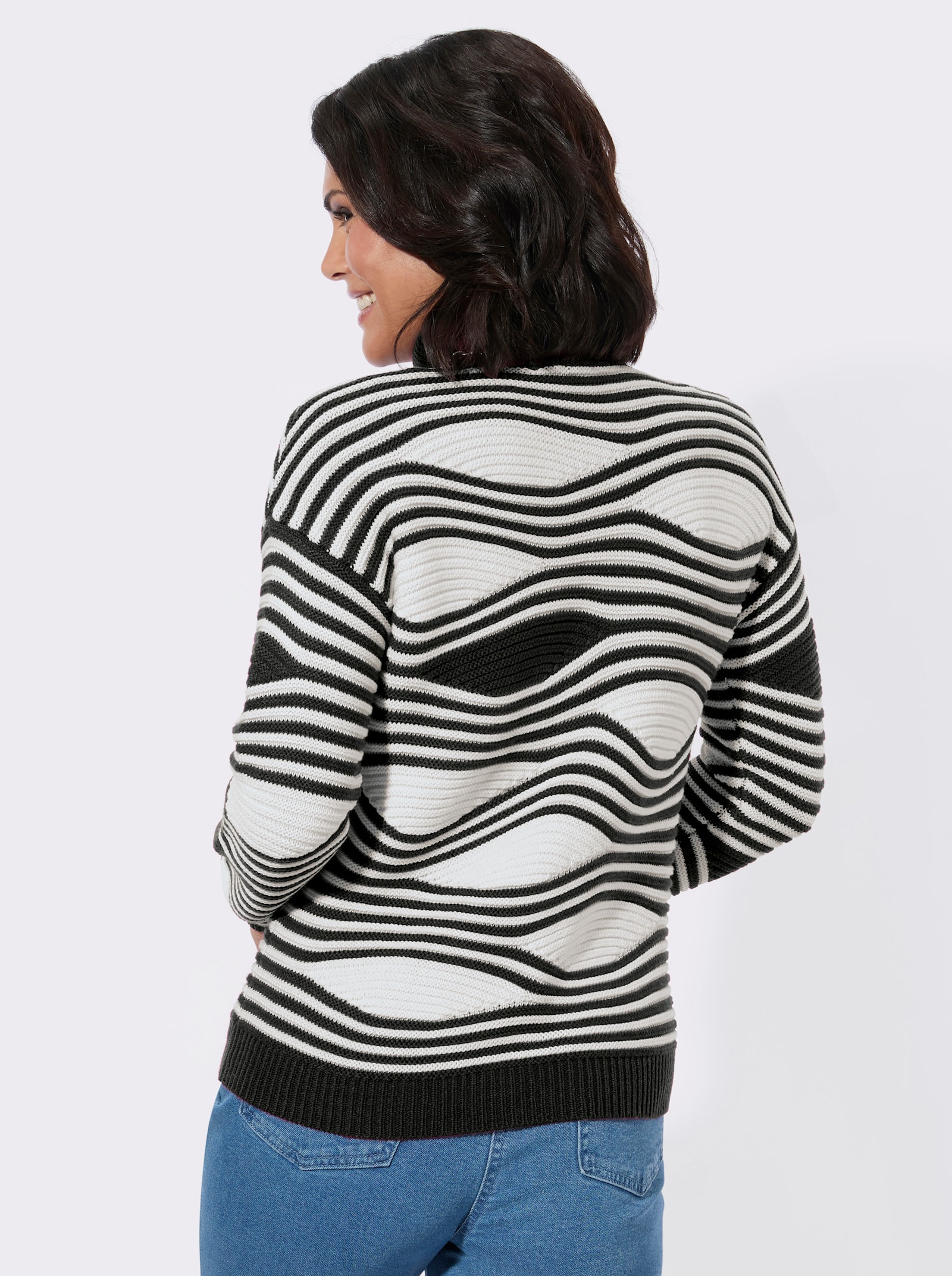 Rollkragenpullover mit Intarsienmuster - schwarz-ecru-gemustert