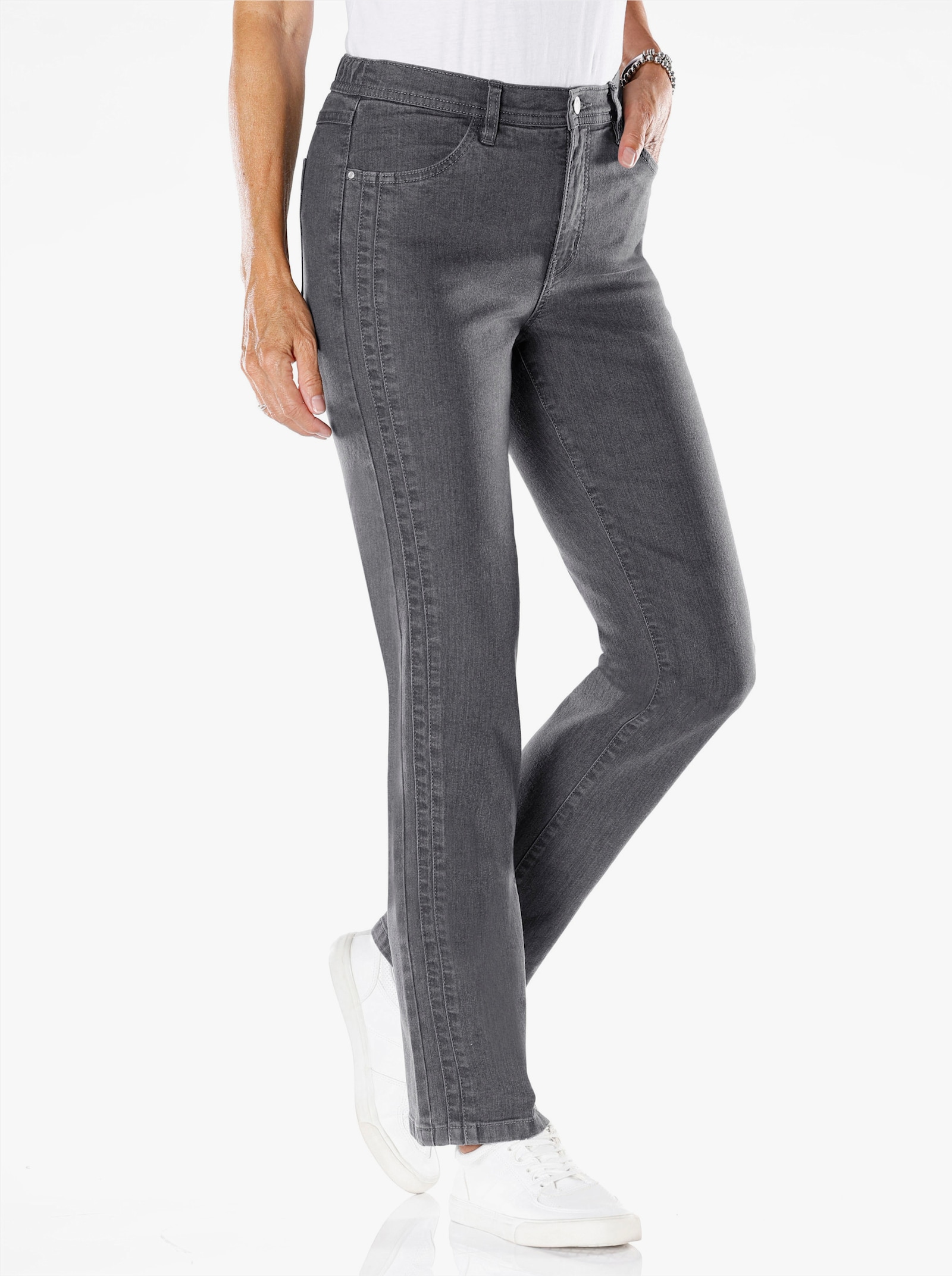 Jeans mit seitlichem Einsatz - grey-denim