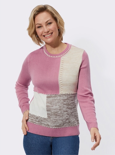 Rundhalspullover in Patch-Optik - altrosa-sand-gemustert