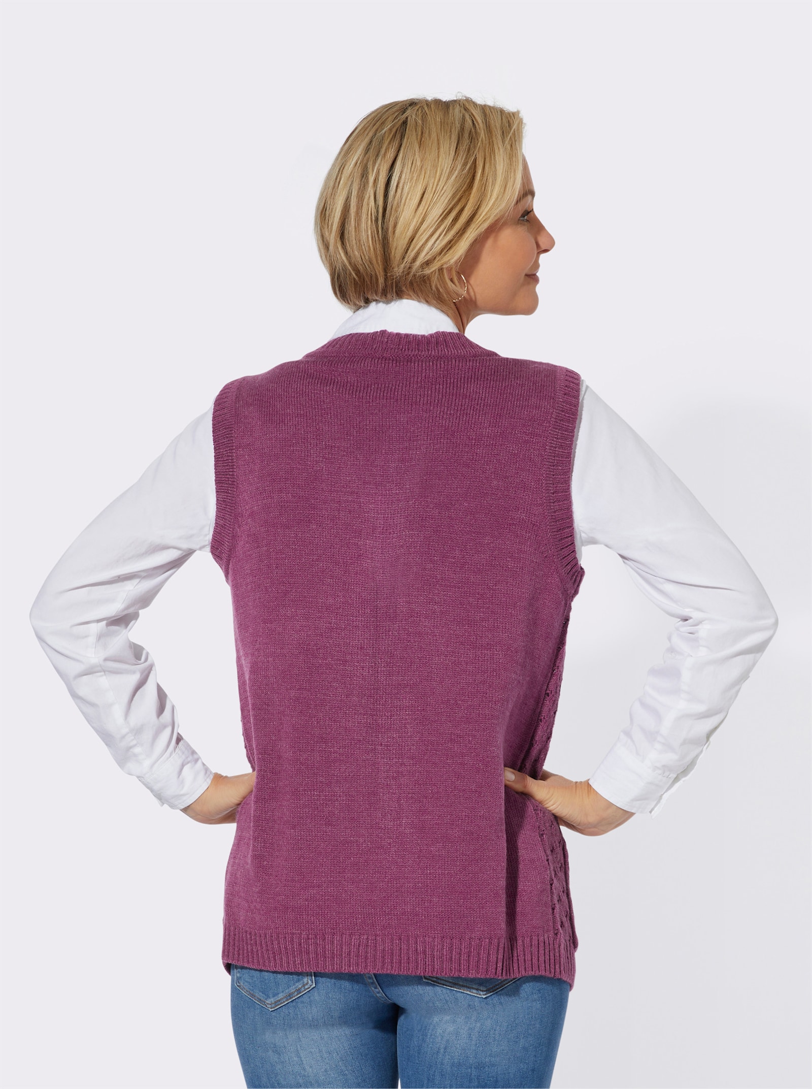 Strickweste mit Ripp-Abschlüssen - malve-meliert