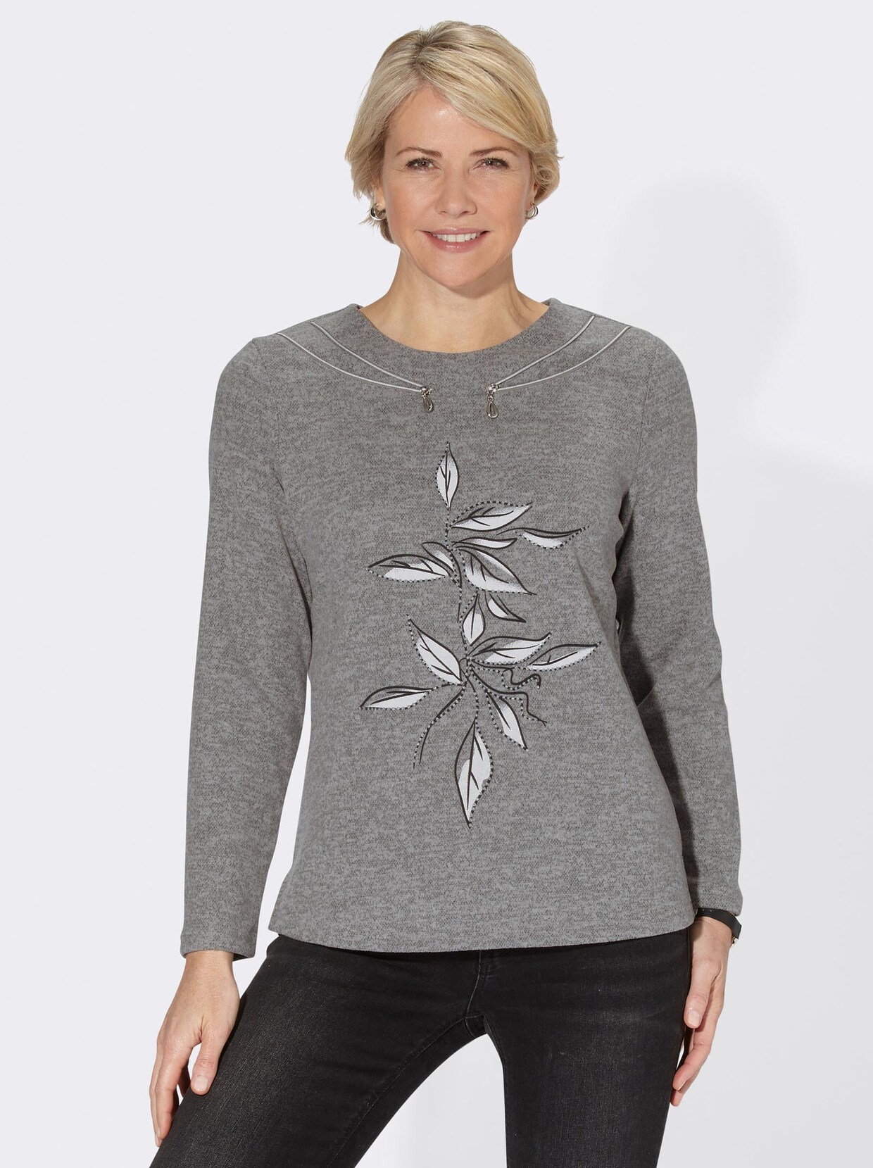 Langarmshirt - steingrau-meliert