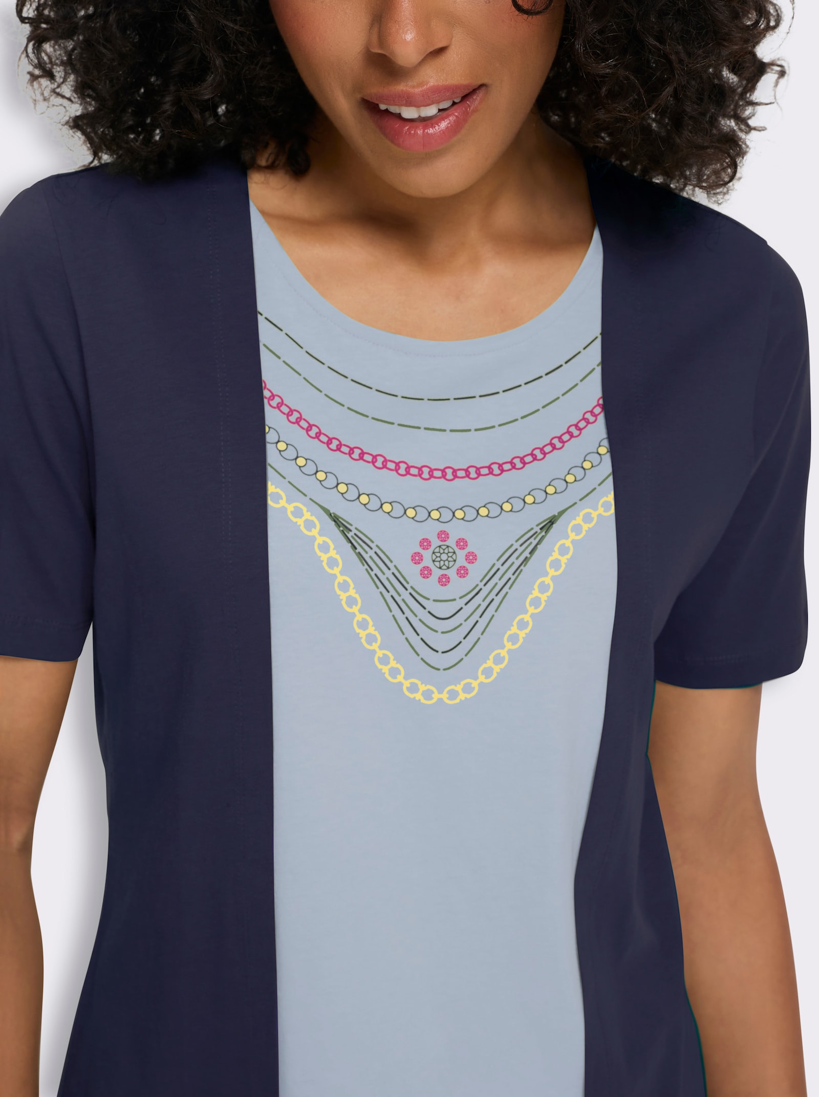 2-in-1-Shirt mit platziertem Ketten-Druck - marine-hellblau
