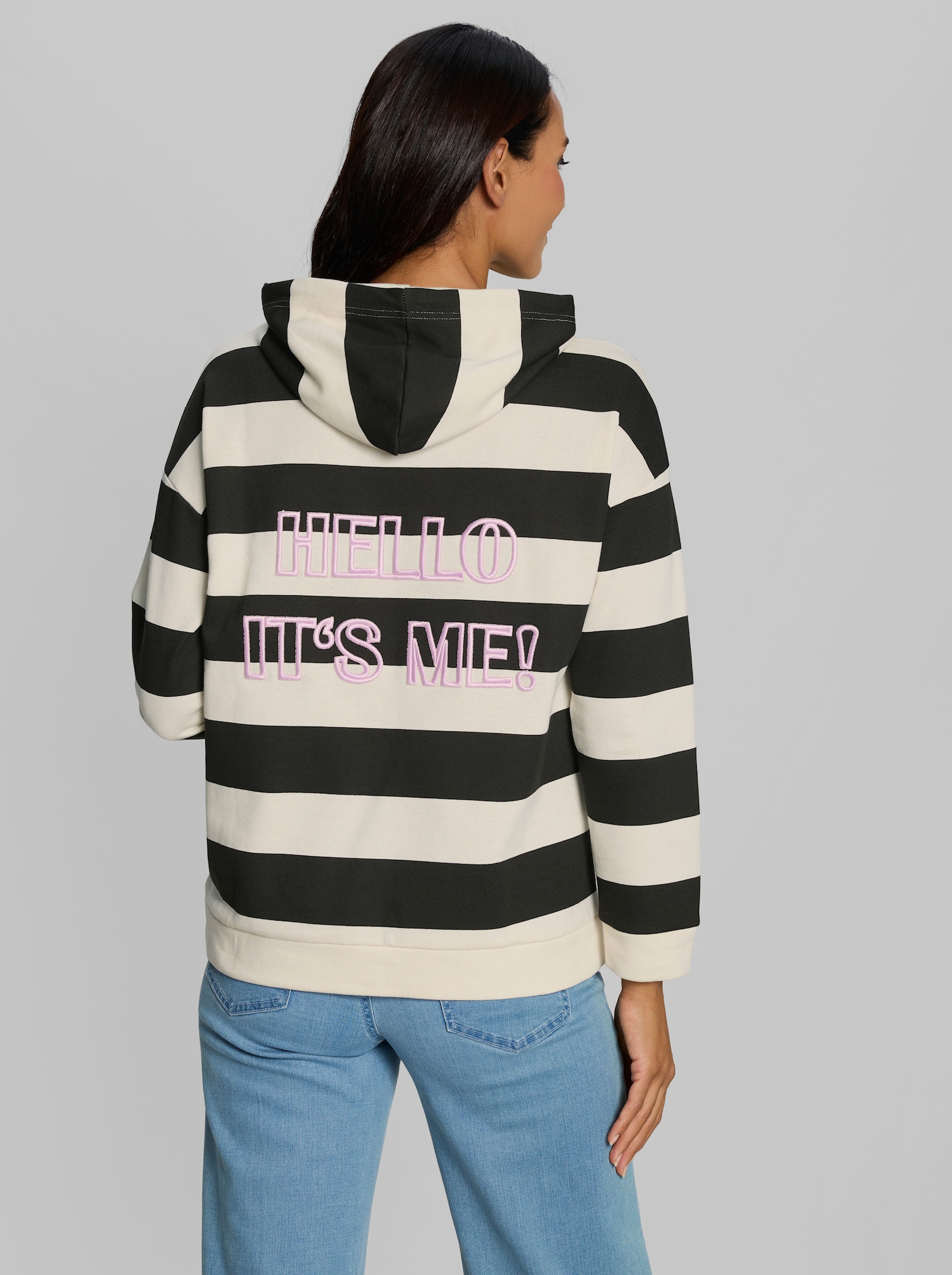 heine Hoodie mit Blockstreifen - champagner-schwarz-geringelt