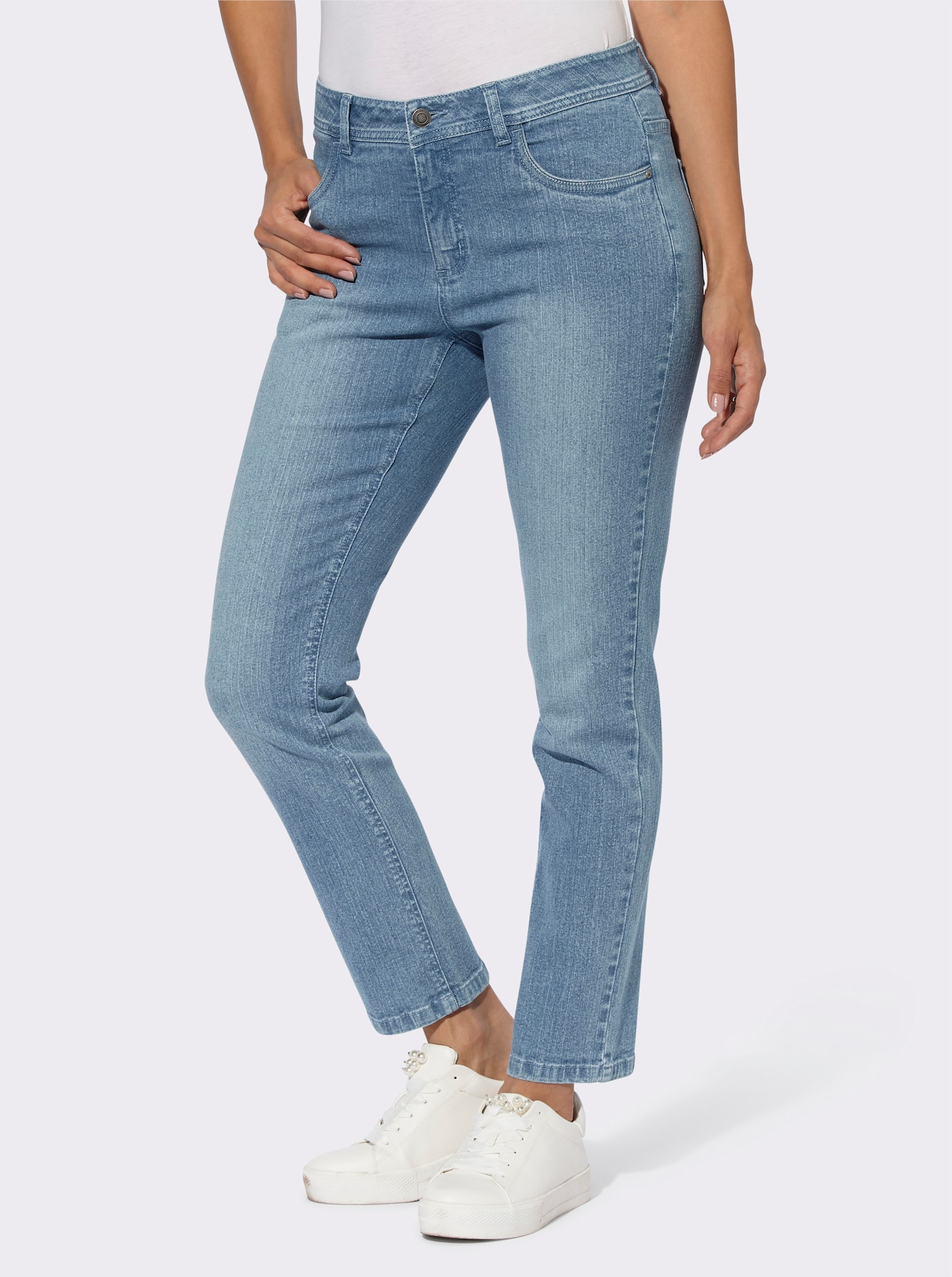 Jeans met contrastborduursel op de achterzakken - blue-bleached