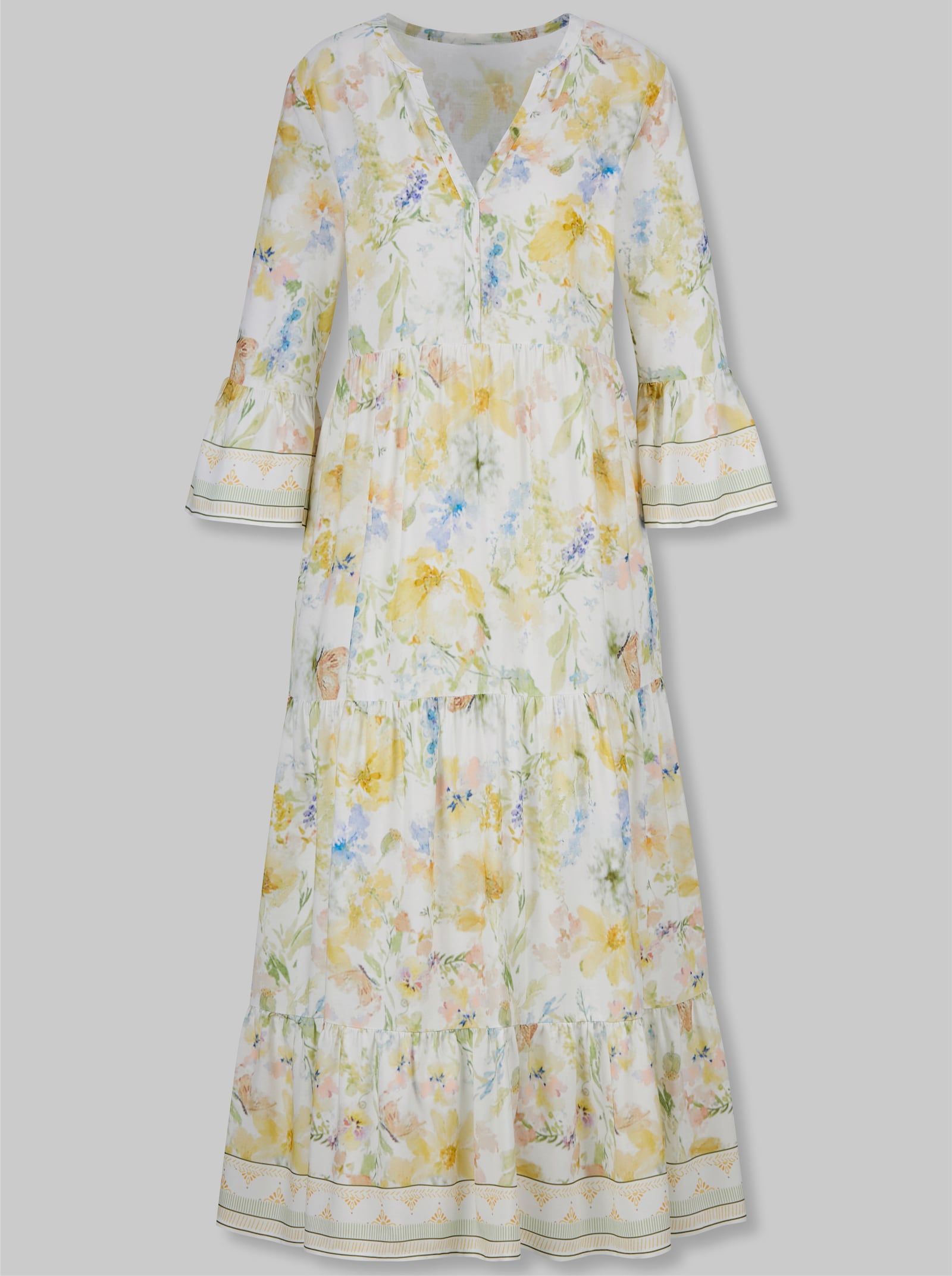 heine Volantkleid mit Blüten-Dessin - ecru-zitrone-bedruckt