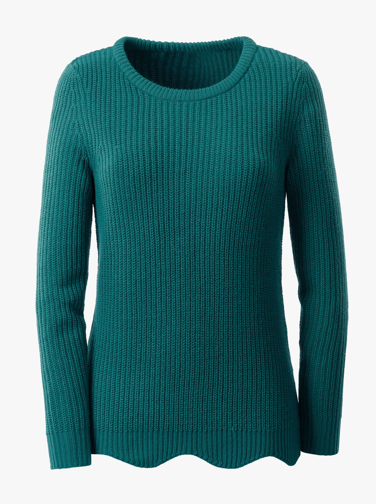 Pullover met lange mouwen en golvende zoom - petrol