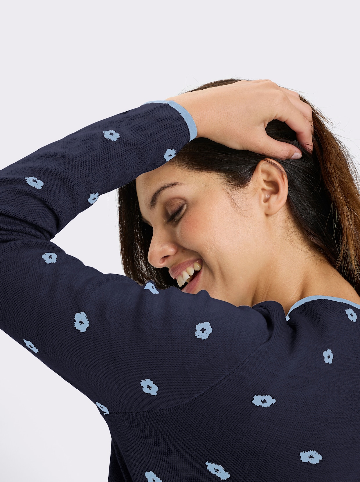 Jacquardstrickjacke - marine-himmelblau