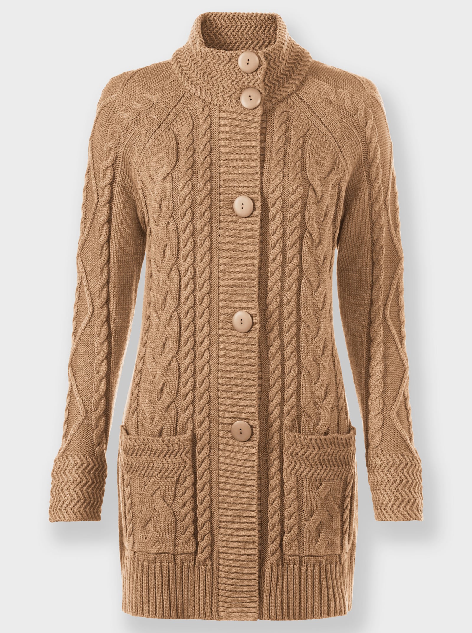Longstrickjacke mit Einstrickmuster - camel