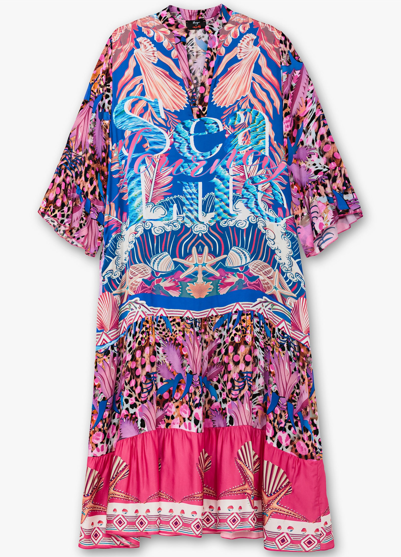 sheego loves miss goodlife Volantkleid in Maxilänge, mit Mustermix - blau gemustert