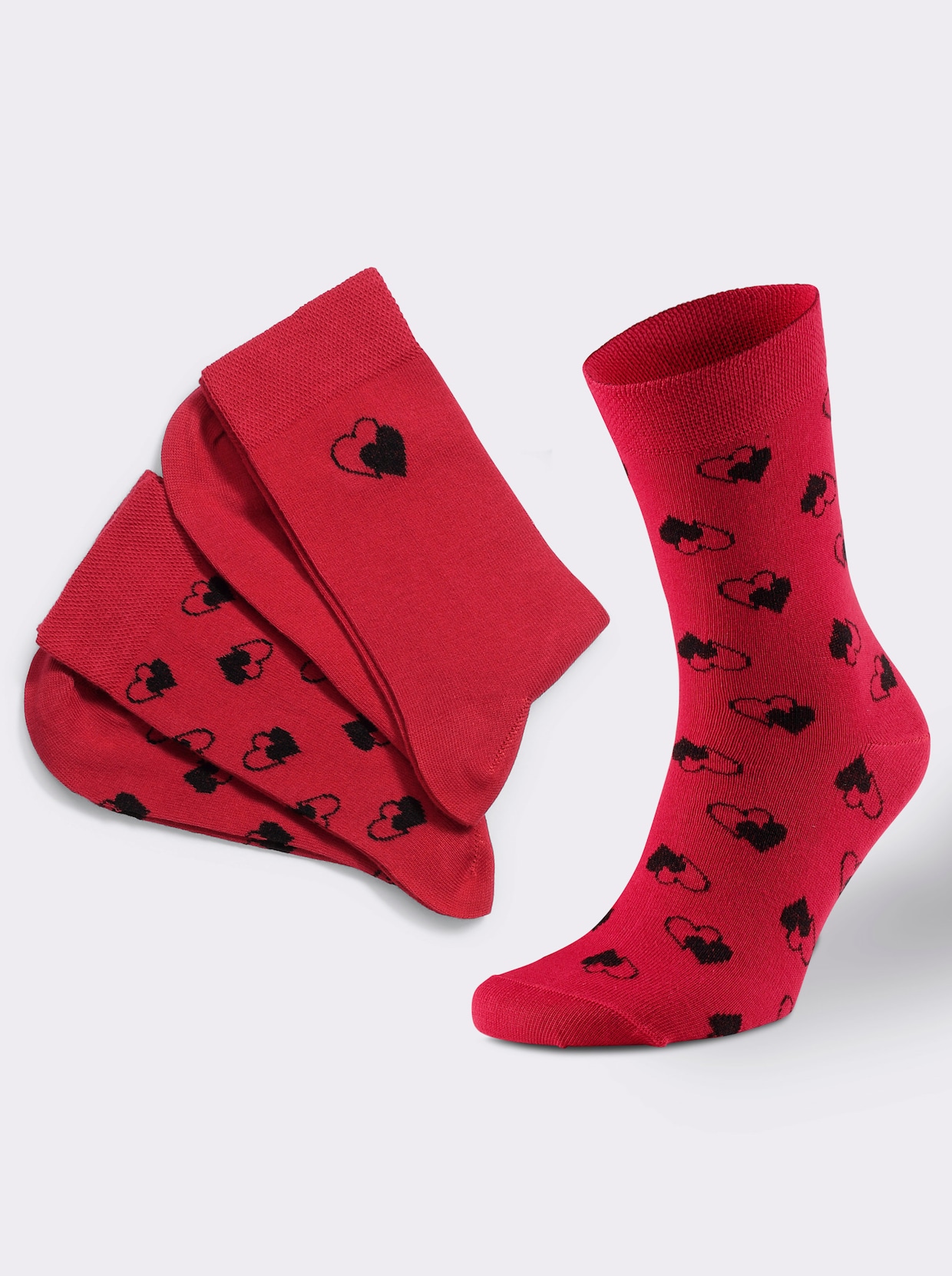 wäschepur Dámske ponožky - Červeno-čierna vzorovaná + červená