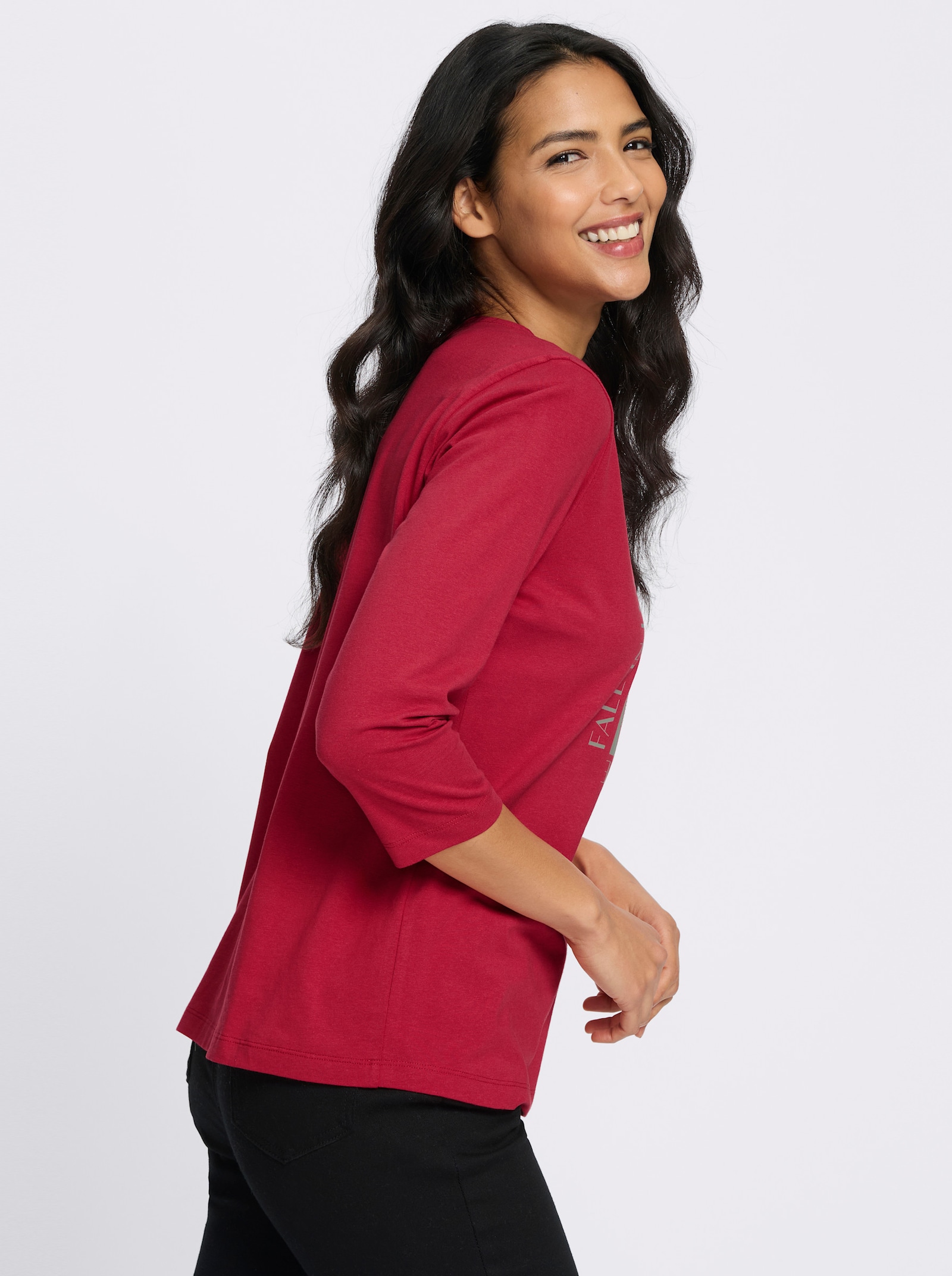 3/4-Arm-Shirt mit Glitzerdruck - rot-grau