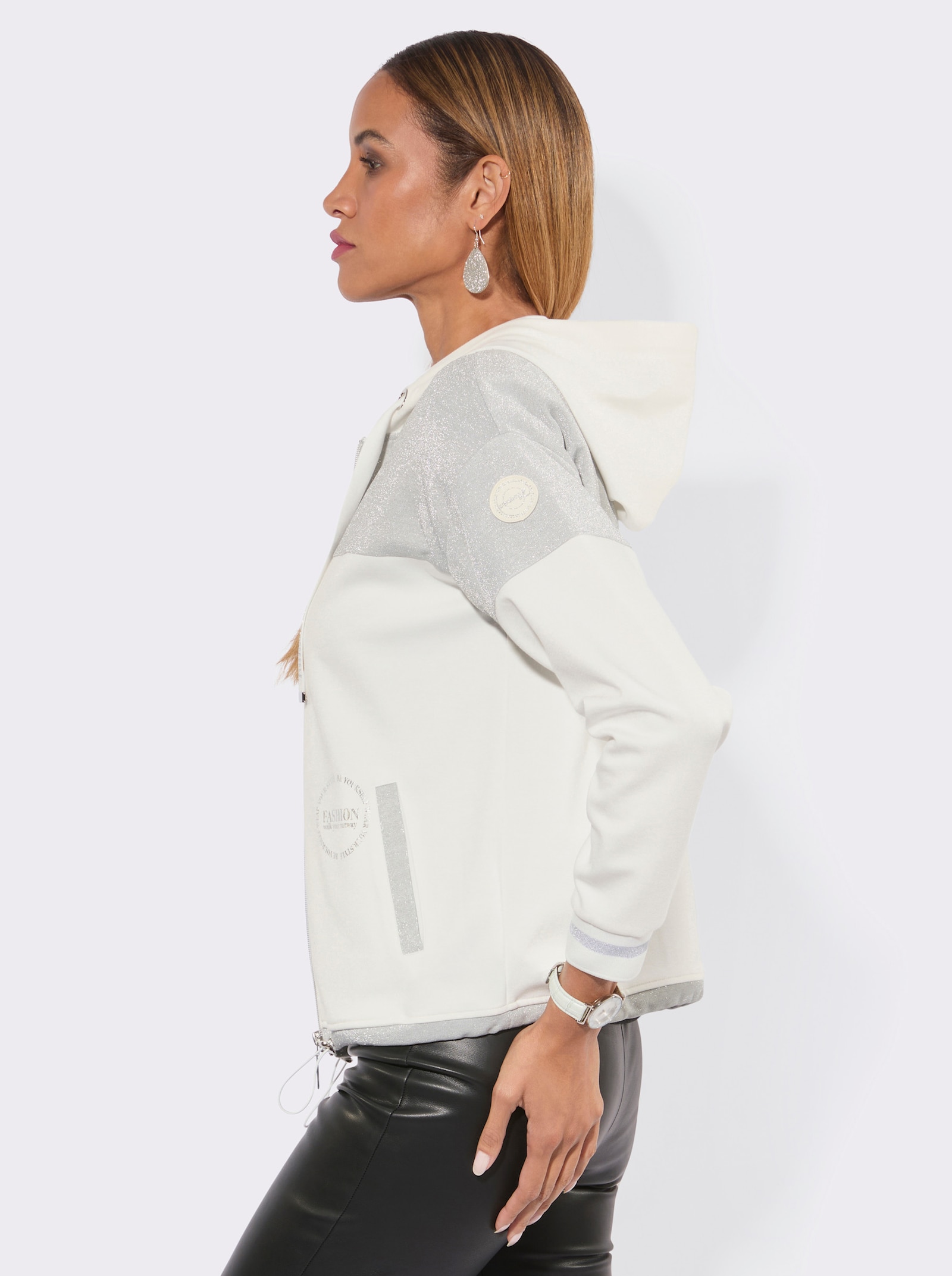 Sweatjacke im softweichen Modal-Mix - ecru-silberfarben