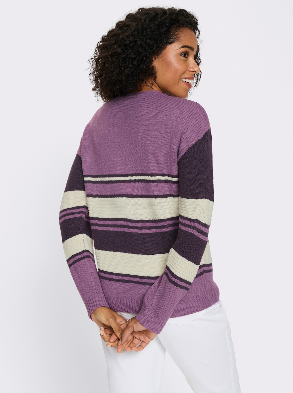 Pullover met lange mouwen en een geplaatst streepjespatroon - paars/aubergine gedessineerd