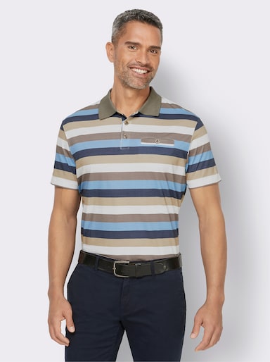 Poloshirt - taupe-beige-eisblau-gestreift