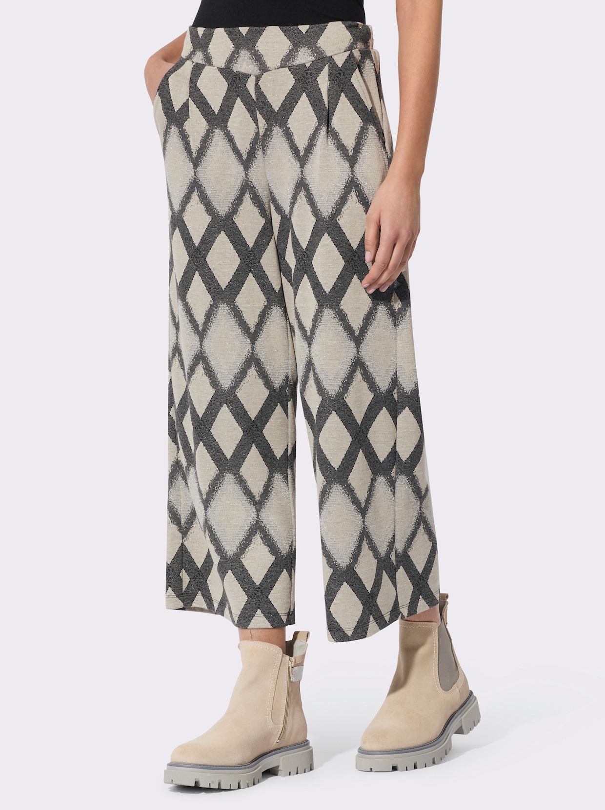 comfortbroek - zand/antraciet gedessineerd