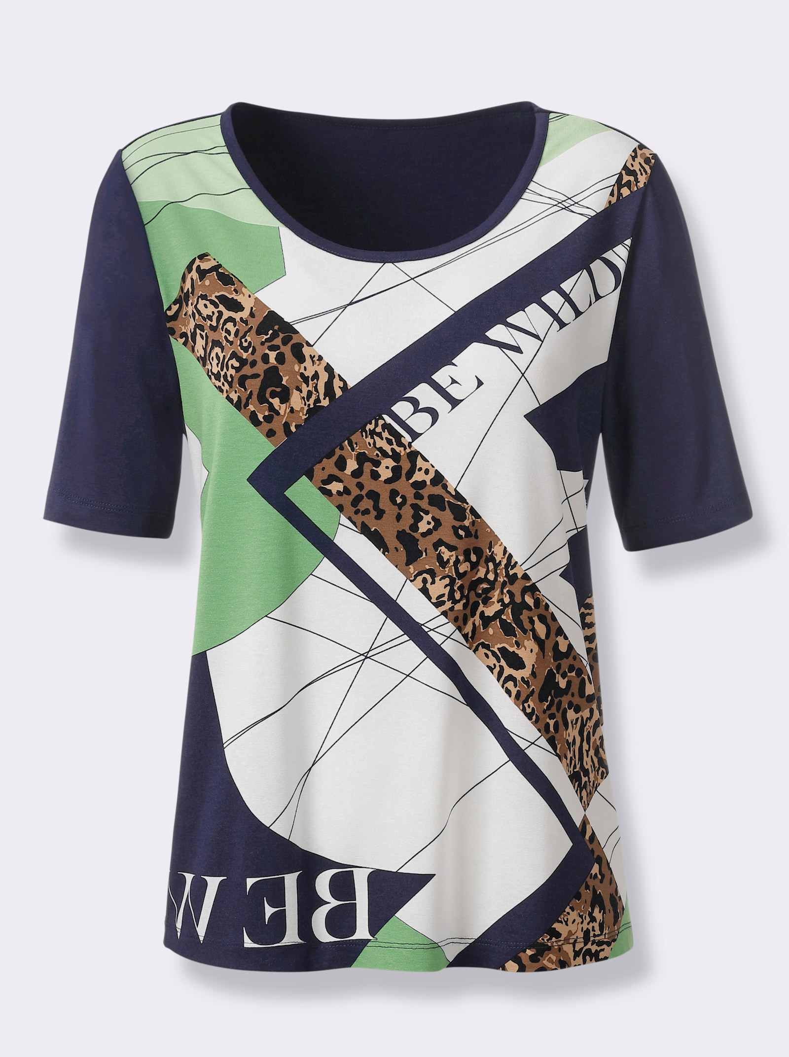 Shirt met korte mouwen en patroonmix - marine/ecru geprint