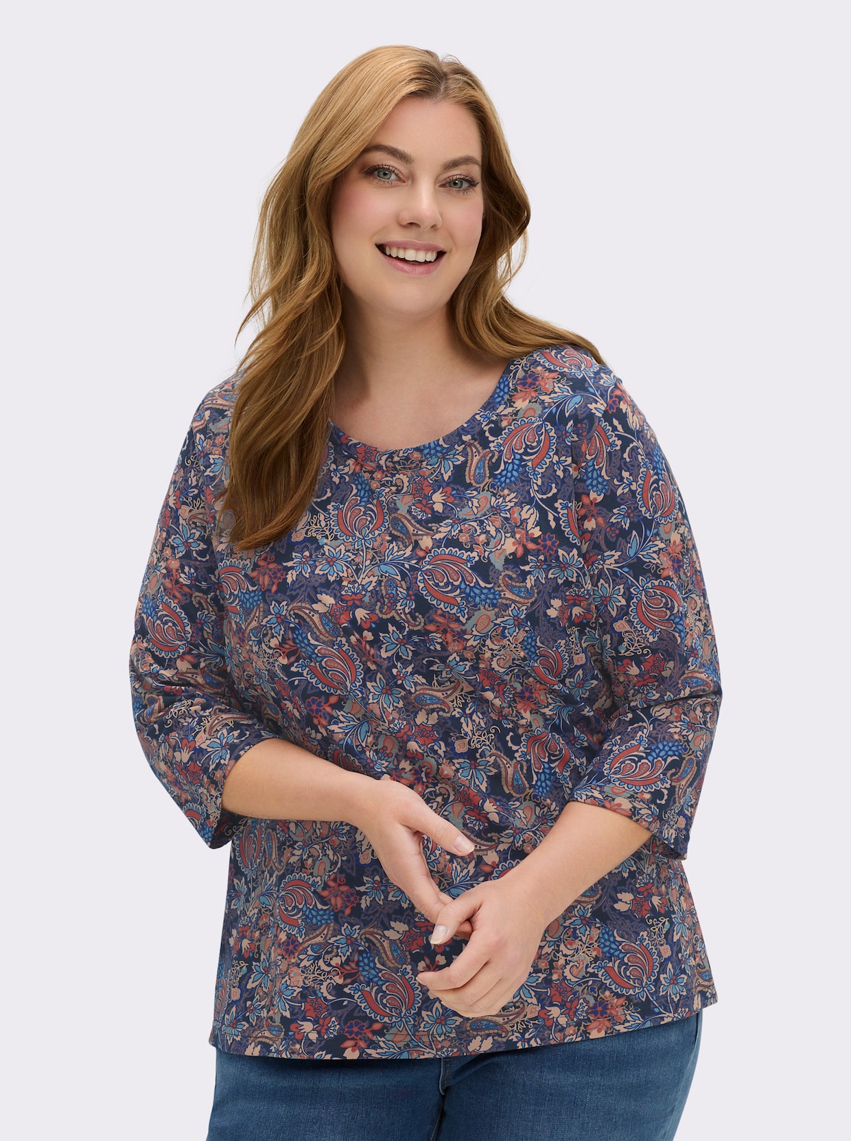 Print-Shirt im Blütenmuster - marine-terra-bedruckt