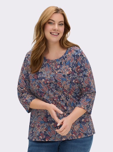 Print-Shirt im Blütenmuster - marine-terra-bedruckt