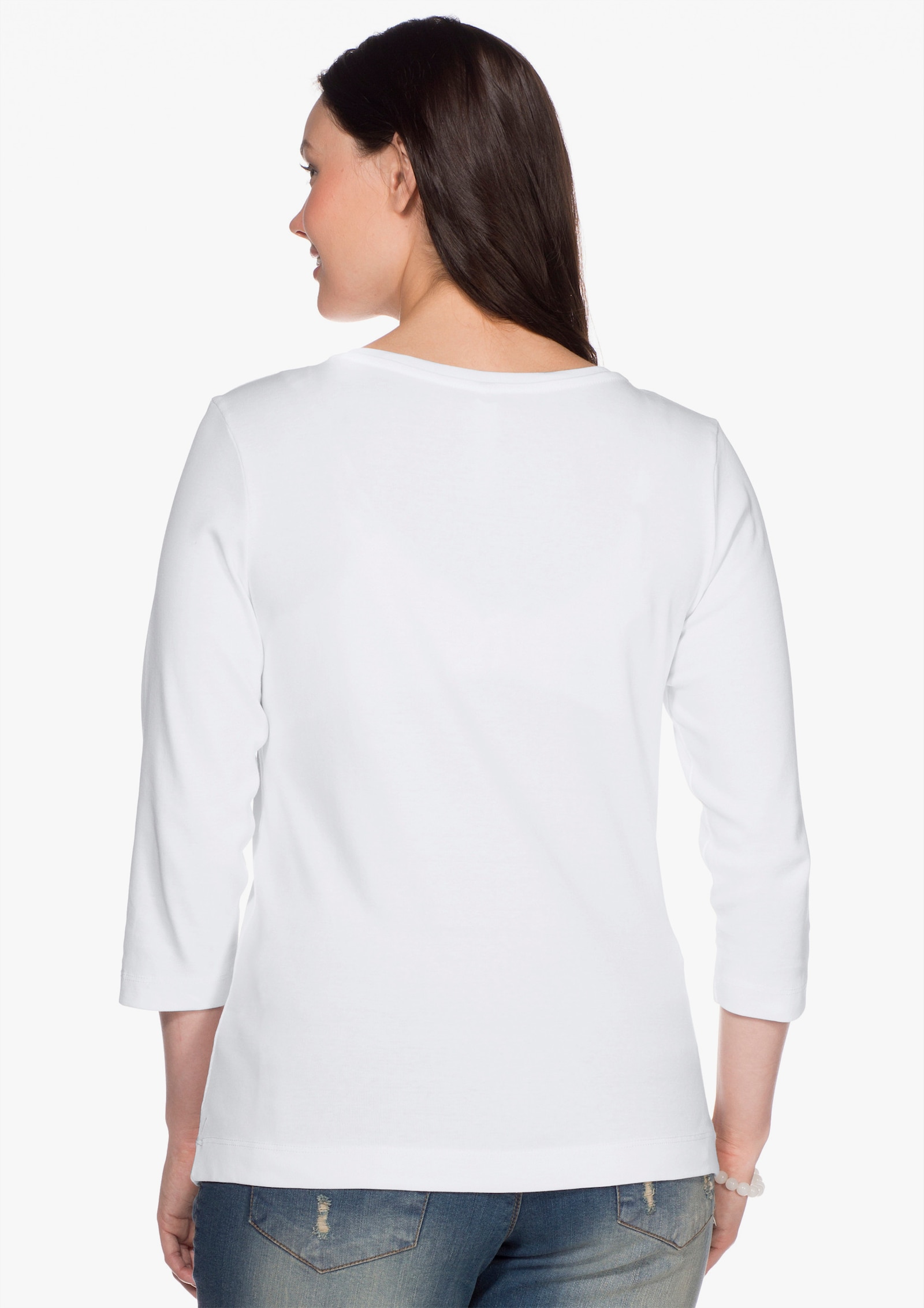 sheego 3/4-Arm-Shirt mit V-Ausschnitt, in Rippqualität - weiß