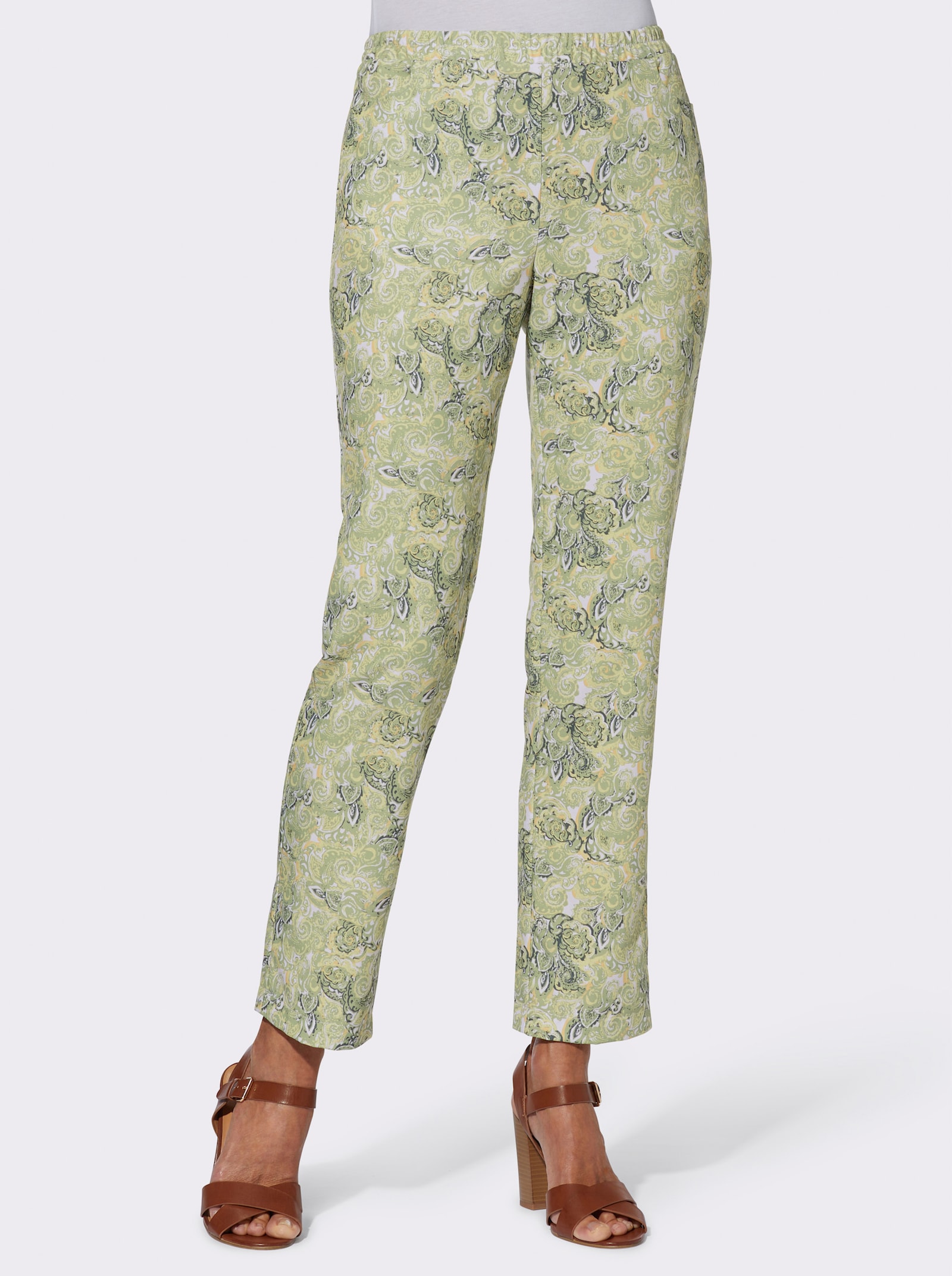 Druckhose mit Paisley-Muster - lindgrün-zitrone-bedruckt