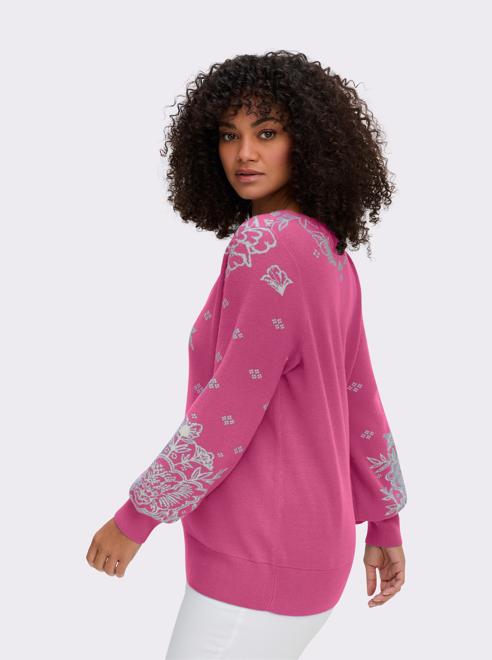 sheego by Joe Browns Jacquardpullover mit Blüten - pink-fuchsia-gemustert