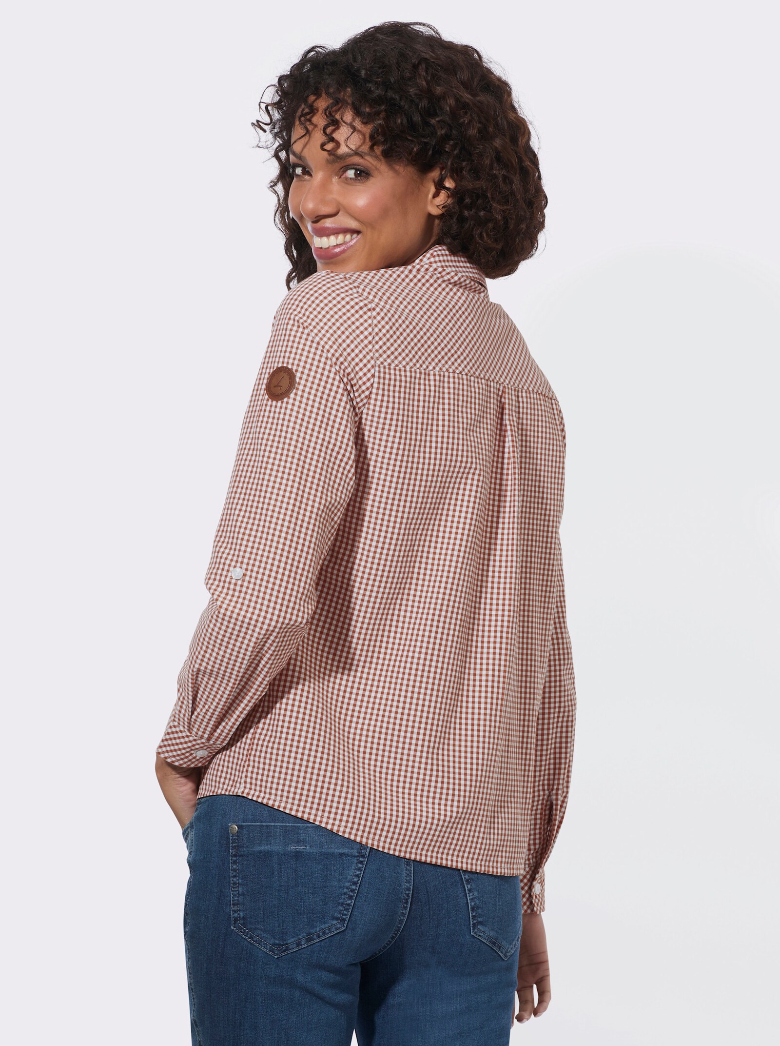  Karobluse mit Brusttaschen - cognac-weiß-kariert