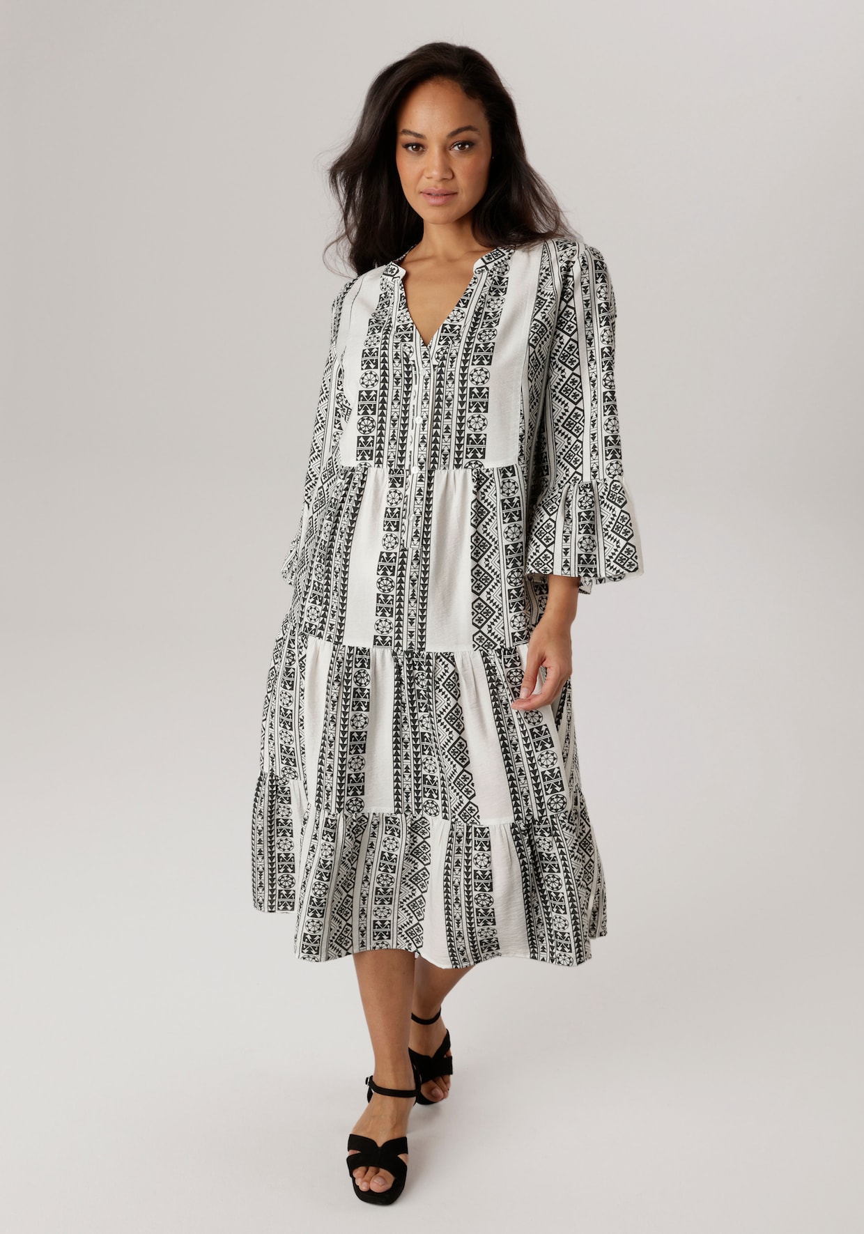 Aniston PLUS Midikleid - weiß-schwarz