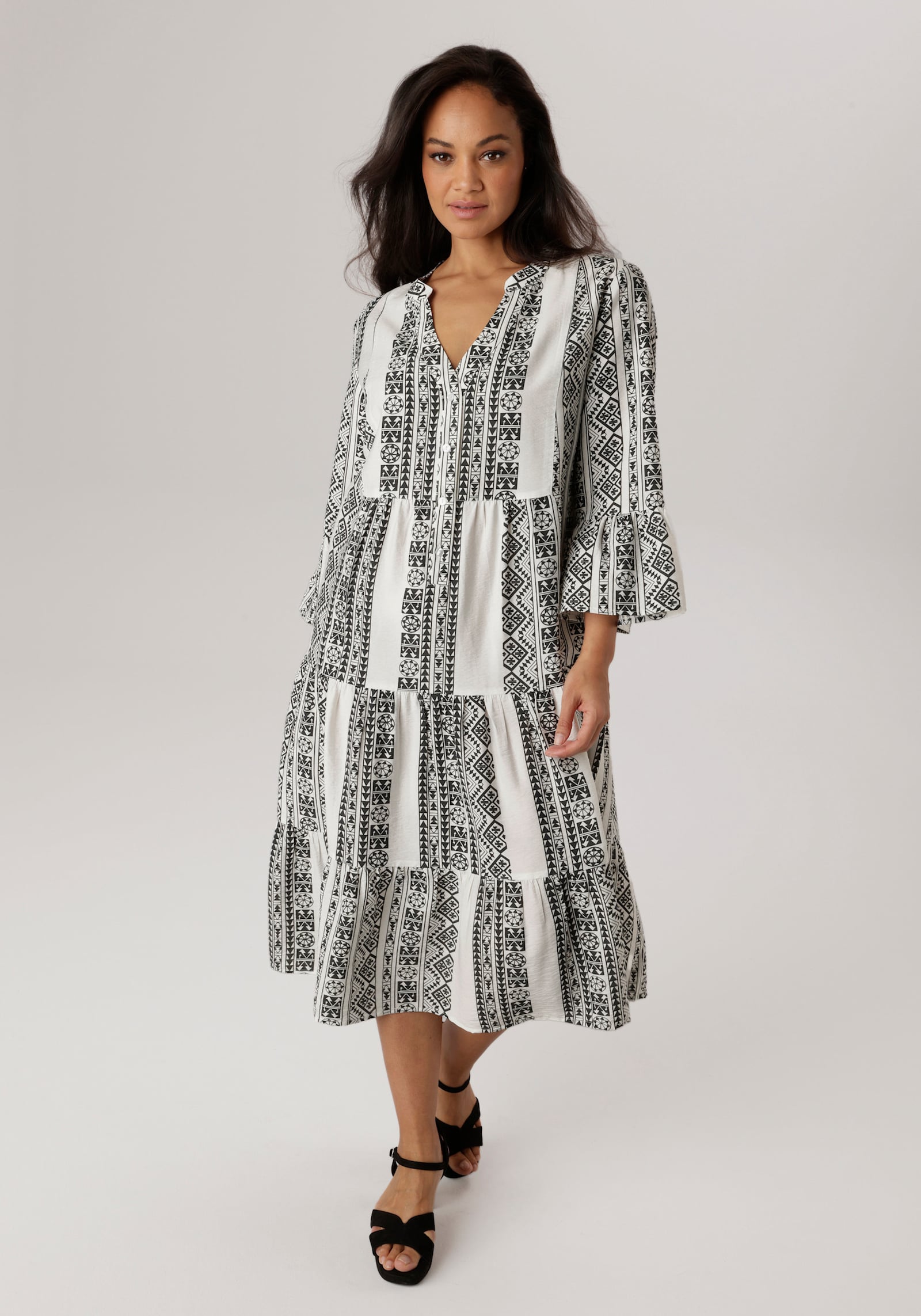 Aniston PLUS Midikleid - weiß-schwarz