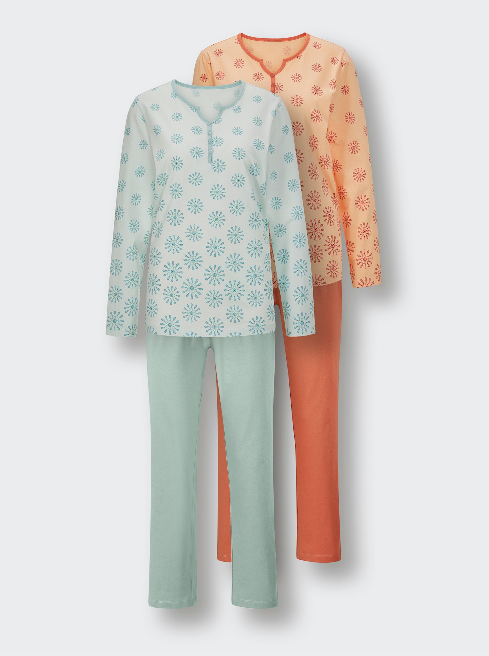 wäschepur Schlafanzüge mit Kontrastpaspel - kalkmint + papaya
