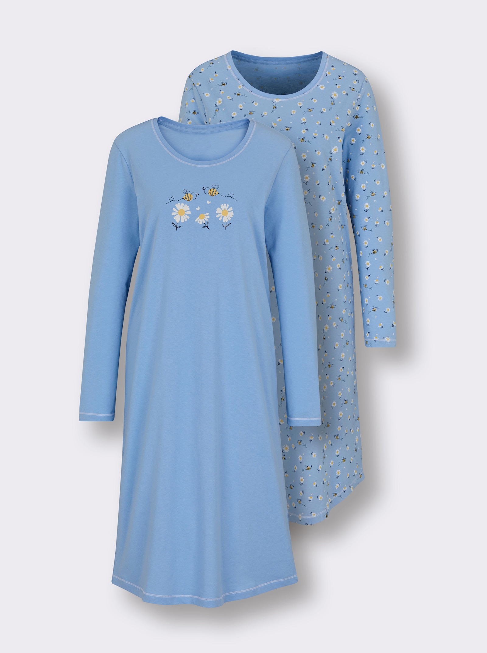 wäschepur Nachthemden mit Print - himmelblau-weiß-bedruckt