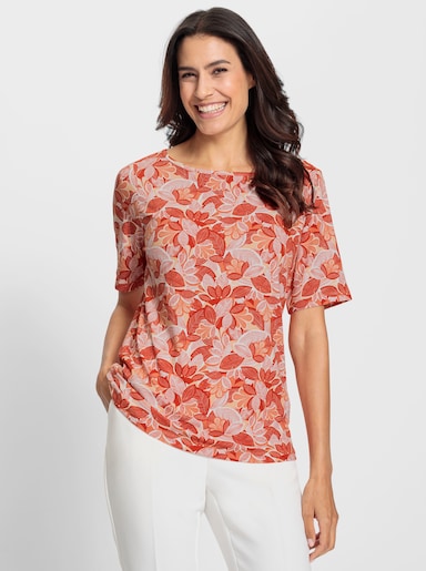 Print-Shirt mit paspeliertem U-Boot-Ausschnitt - papaya-apricot-bedruckt