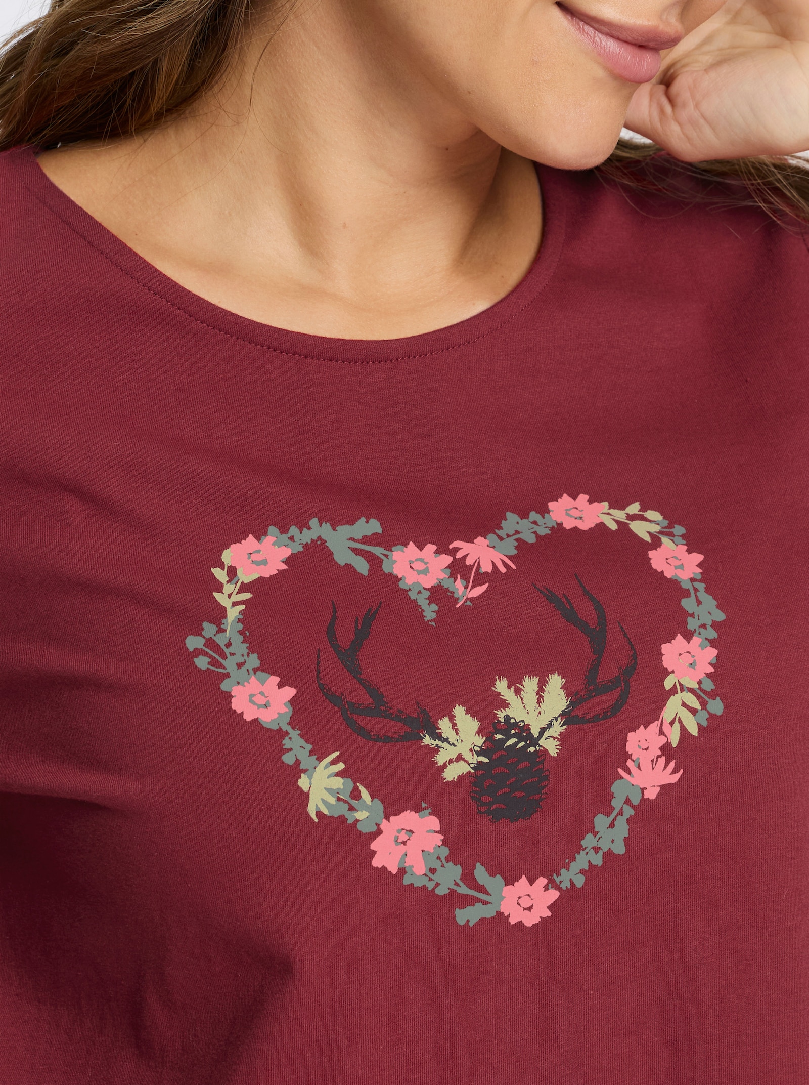 3/4-Arm-Shirt mit platziertem Druck - dunkelrot-flamingo