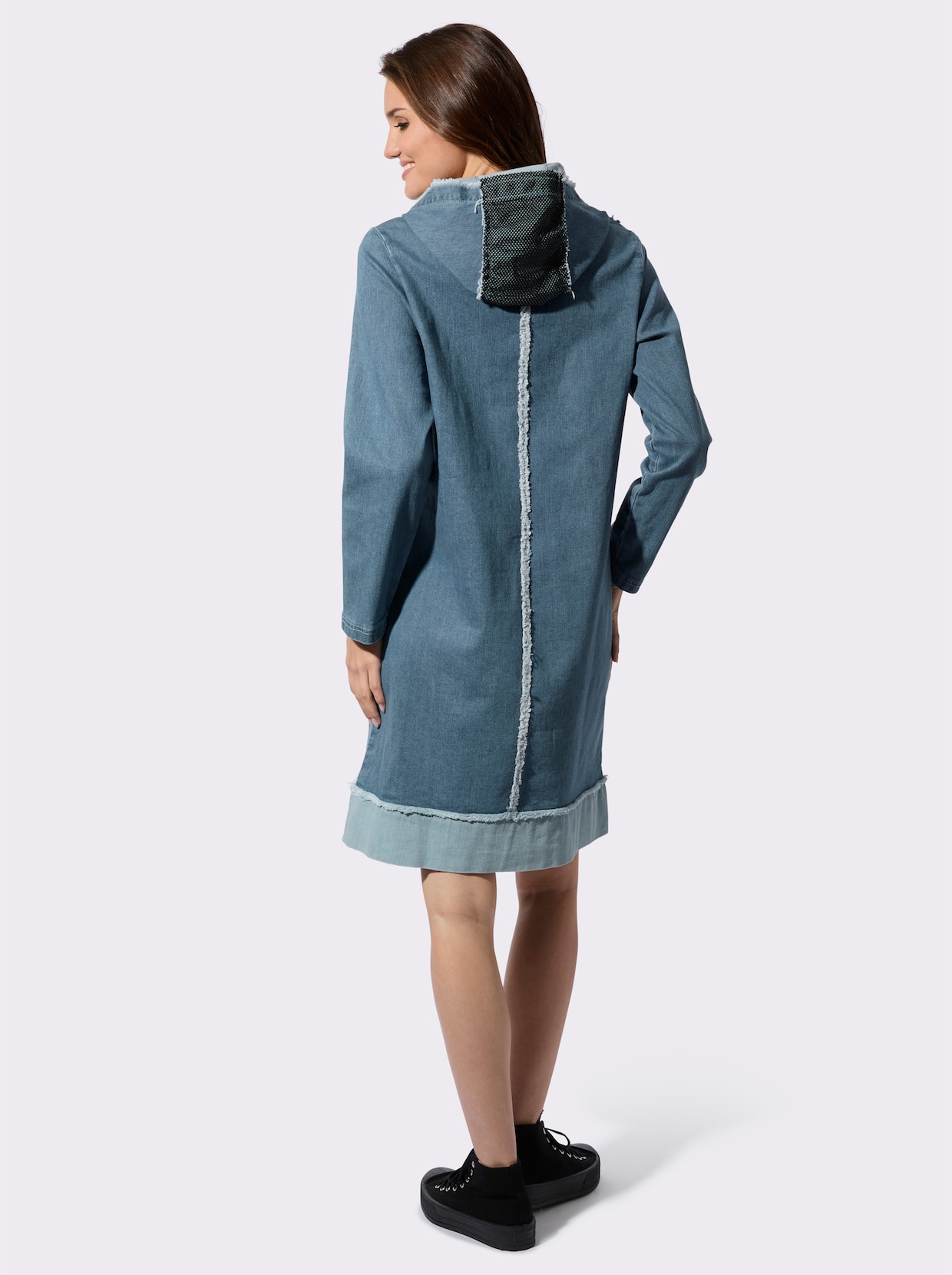 Jeanskleid mit Fransen-Verzierung - blue-bleached